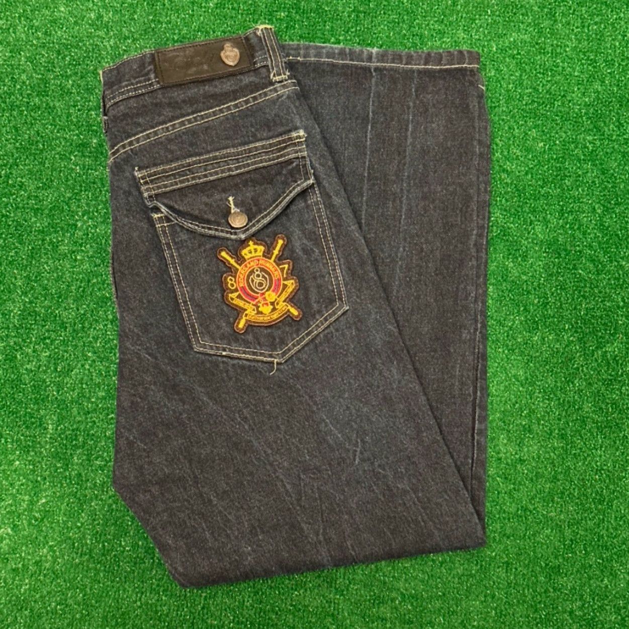 Logo 7 VINTAGE 837 Crest Logo Jeans Baggy Wide-Leg 34 Mens Dark Blue Embroidered Grunge Hip Hop Skater Y2K Size US 34 / EU 50 - 5 Thumbnail