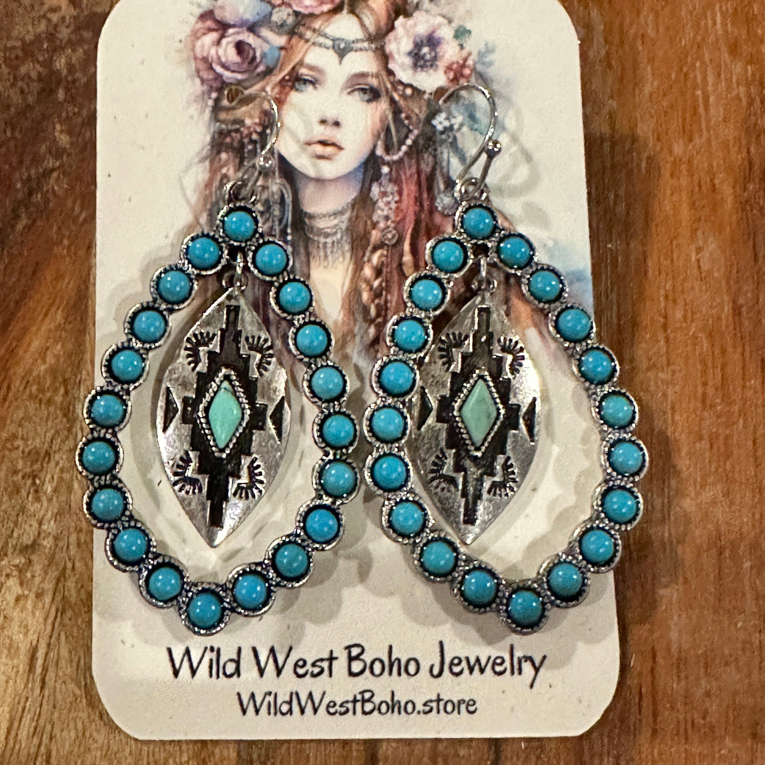 Other Aztec-Inspired Teardrop Turquoise Earrings - Chic Statement Size ONE SIZE - 4 Thumbnail