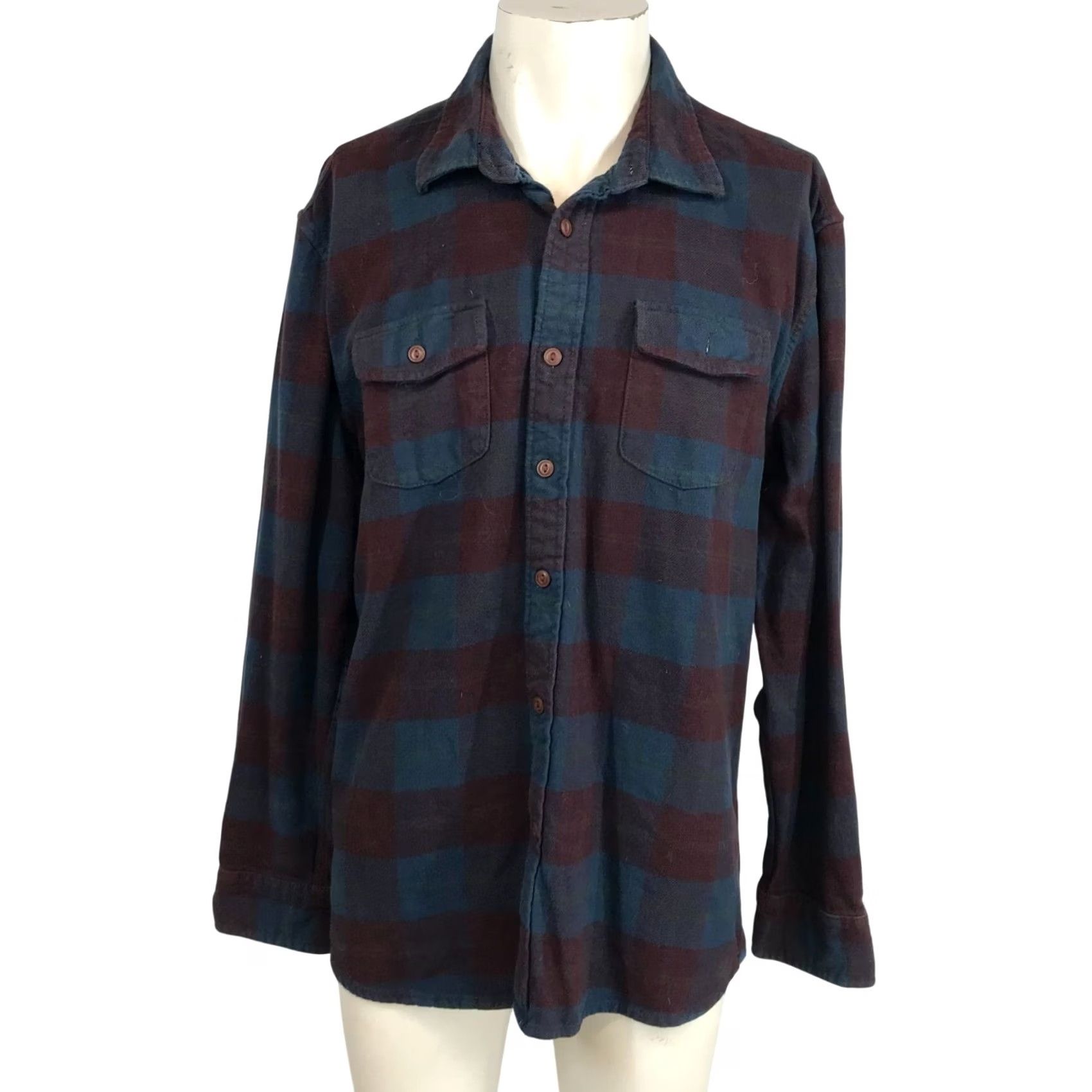 Grayers GRAYERS MEN'S XL BLUE & WINE PLAID LONG SLEEVE BUTTON FLANNEL SHIRT Size US XL / EU 56 / 4 - 2 Thumbnail