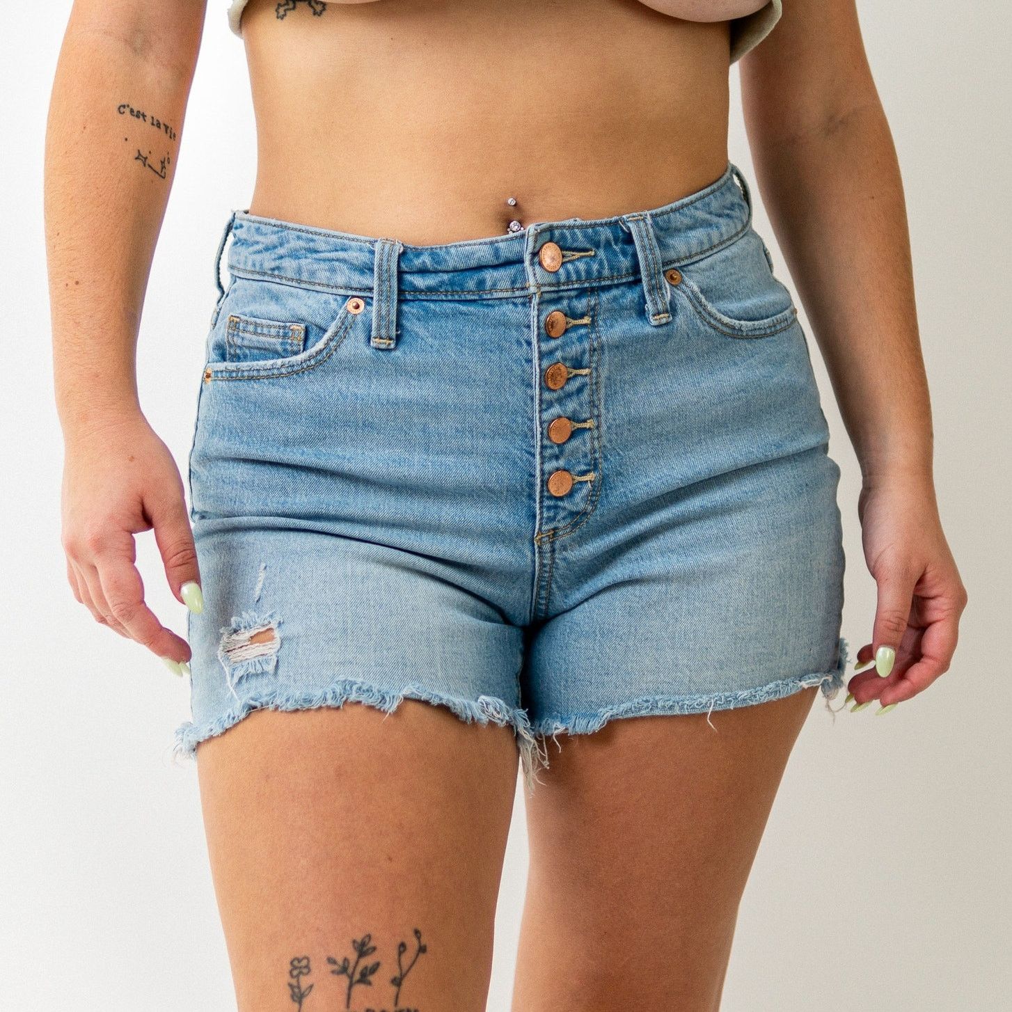 Designer Light Blue Jean High Rise Cutoff Shorts Size 27" / US 4 / IT 40 - 1 Thumbnail