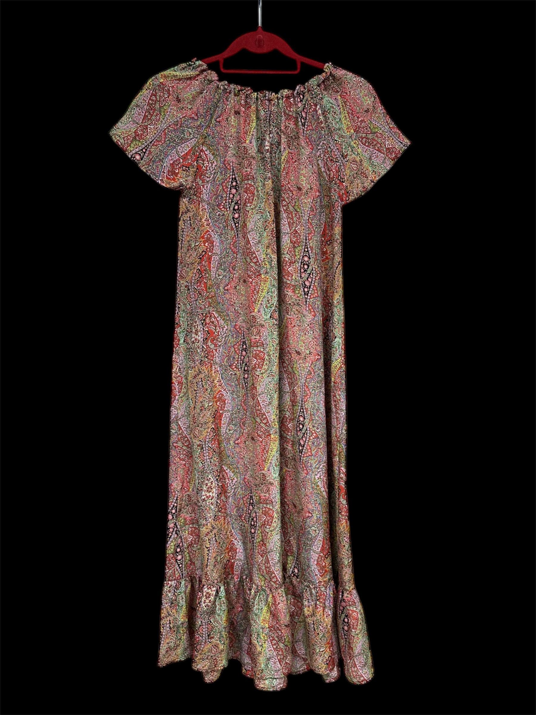 120% Lino Beautiful Paisley Dress Multi color Gathered Neckline Size XS / US 0-2 / IT 36-38 - 3 Thumbnail