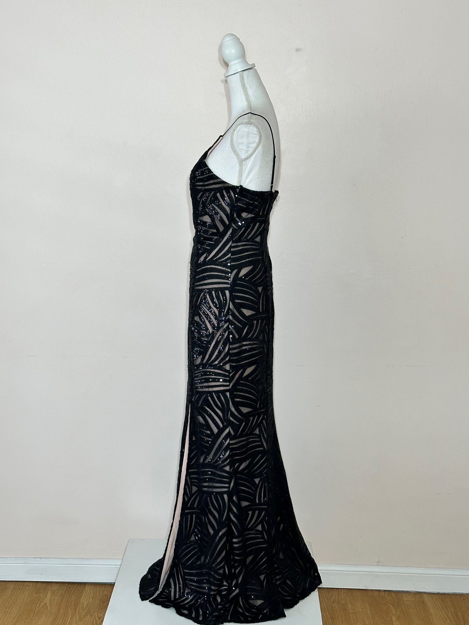 Vintage Trixxi Black Sequin Wavy Design Square Neckline Gown Size L / US 10 / IT 46 - 3 Thumbnail
