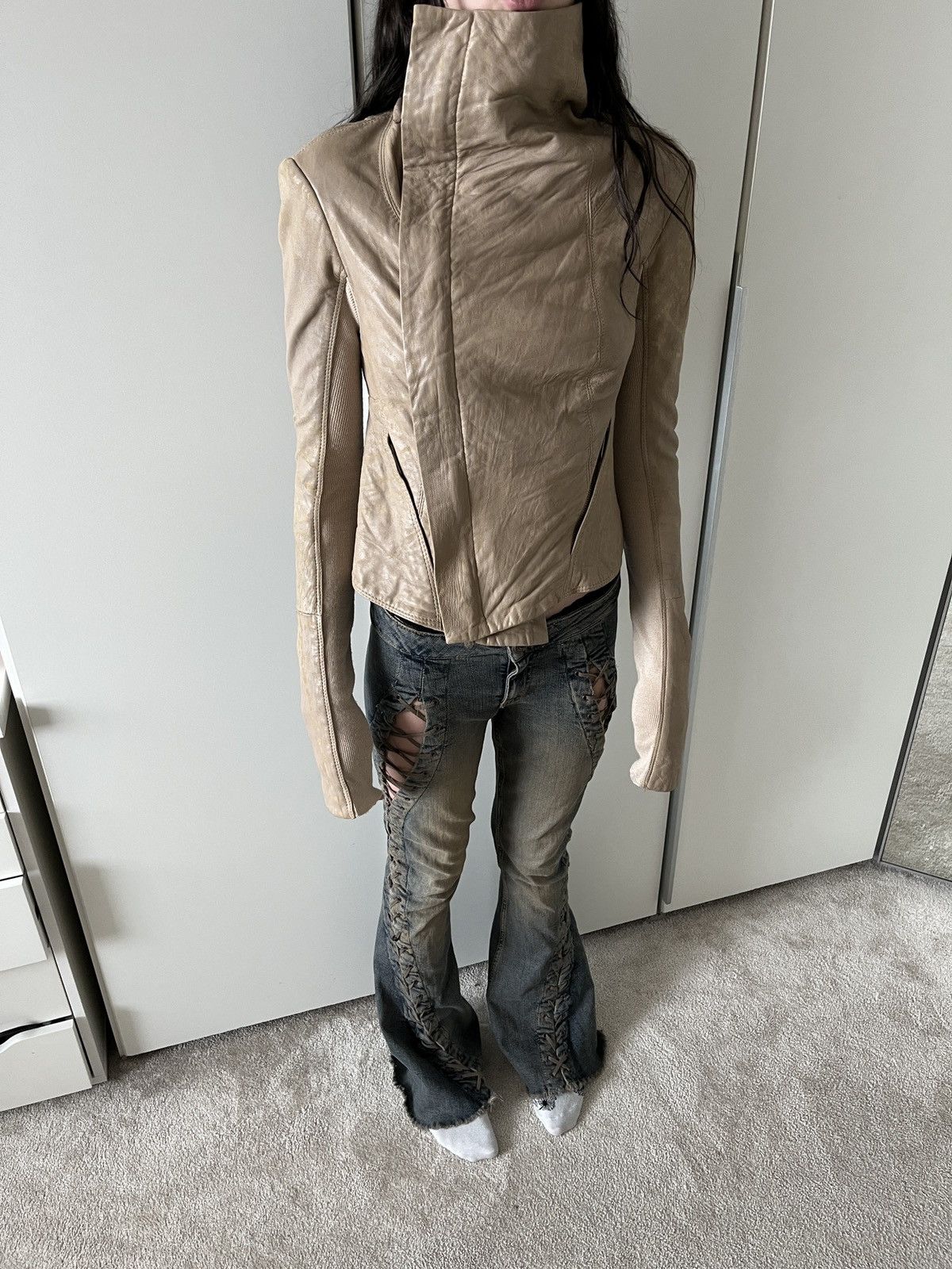 TWINSET Vintage Side Zipper Faded Leather Jacket Size S / US 4 / IT 40 - 2 Thumbnail