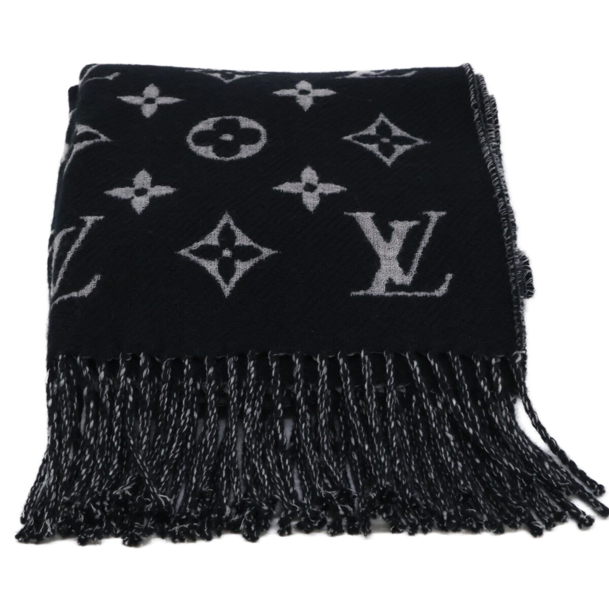 Louis Vuitton LOUIS VUITTON M73055 Echarpe Polka Gram Wool Cashmere Stole Scarf Black Gray Women's Size ONE SIZE - 1 Thumbnail