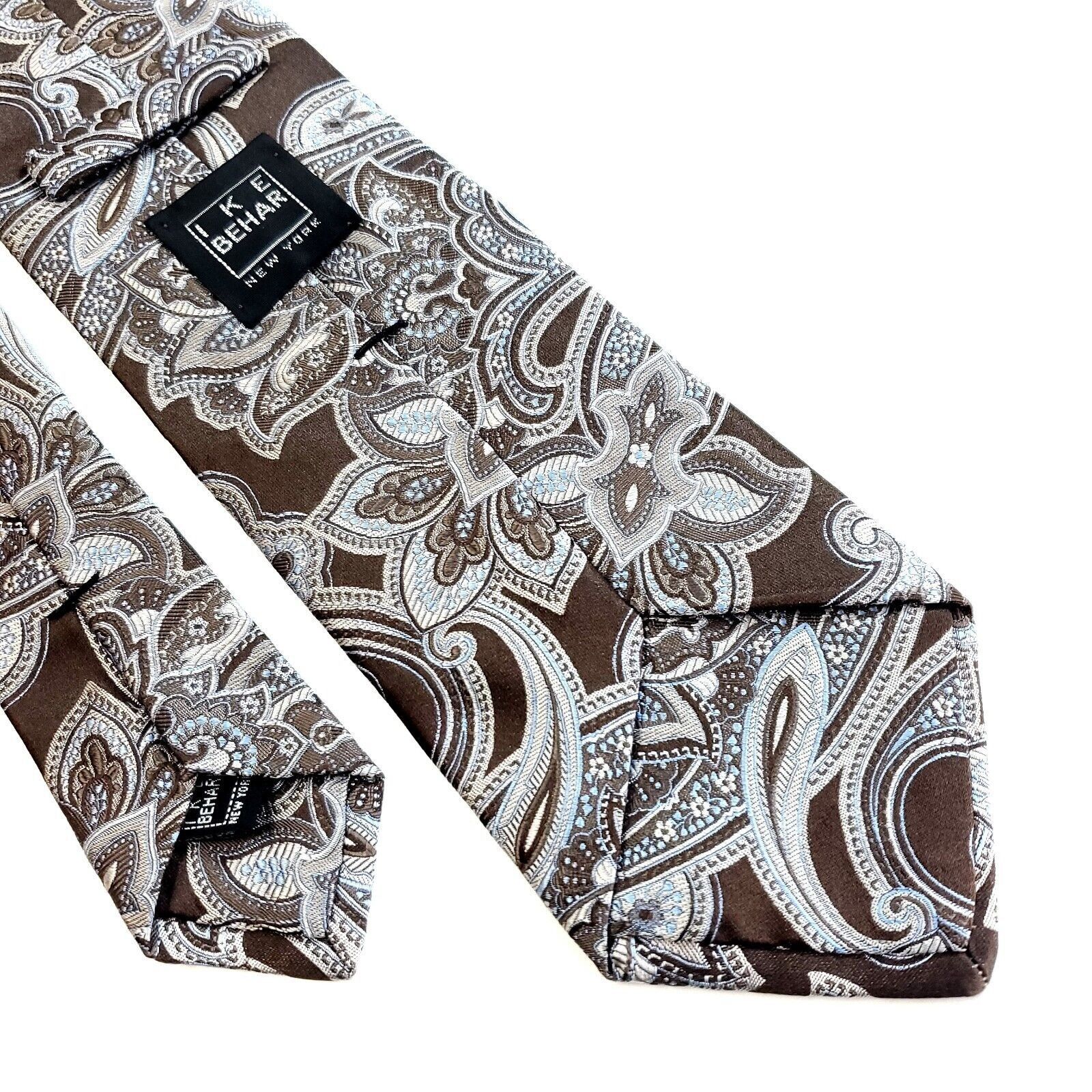 Ike Behar Ike Behar New York Brown Blue Paisley Woven Silk Tie Tailore Size ONE SIZE - 5 Thumbnail