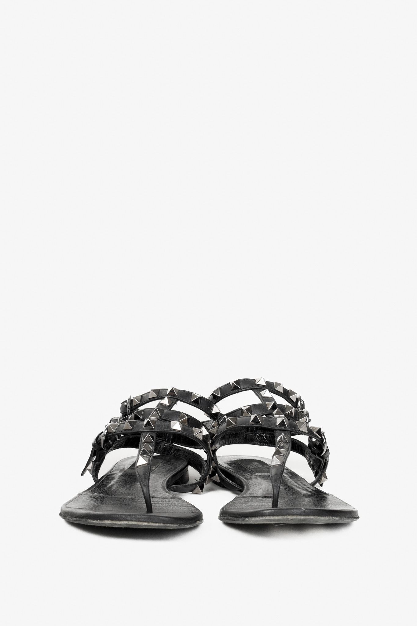 Valentino Valentino Garavani Flat Black Rockstud Gladiator Sandal Size US 7 / IT 37 - 2 Thumbnail