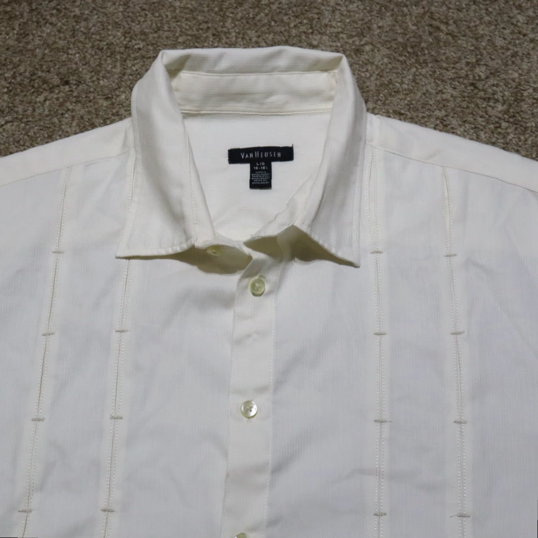 Van Heusen Van Heusen Shirt Men Dress Shirt White Long Sleeve Button Down 16.5 16/16.5 Wrinkle Free Pocket Size 46R - 2 Thumbnail