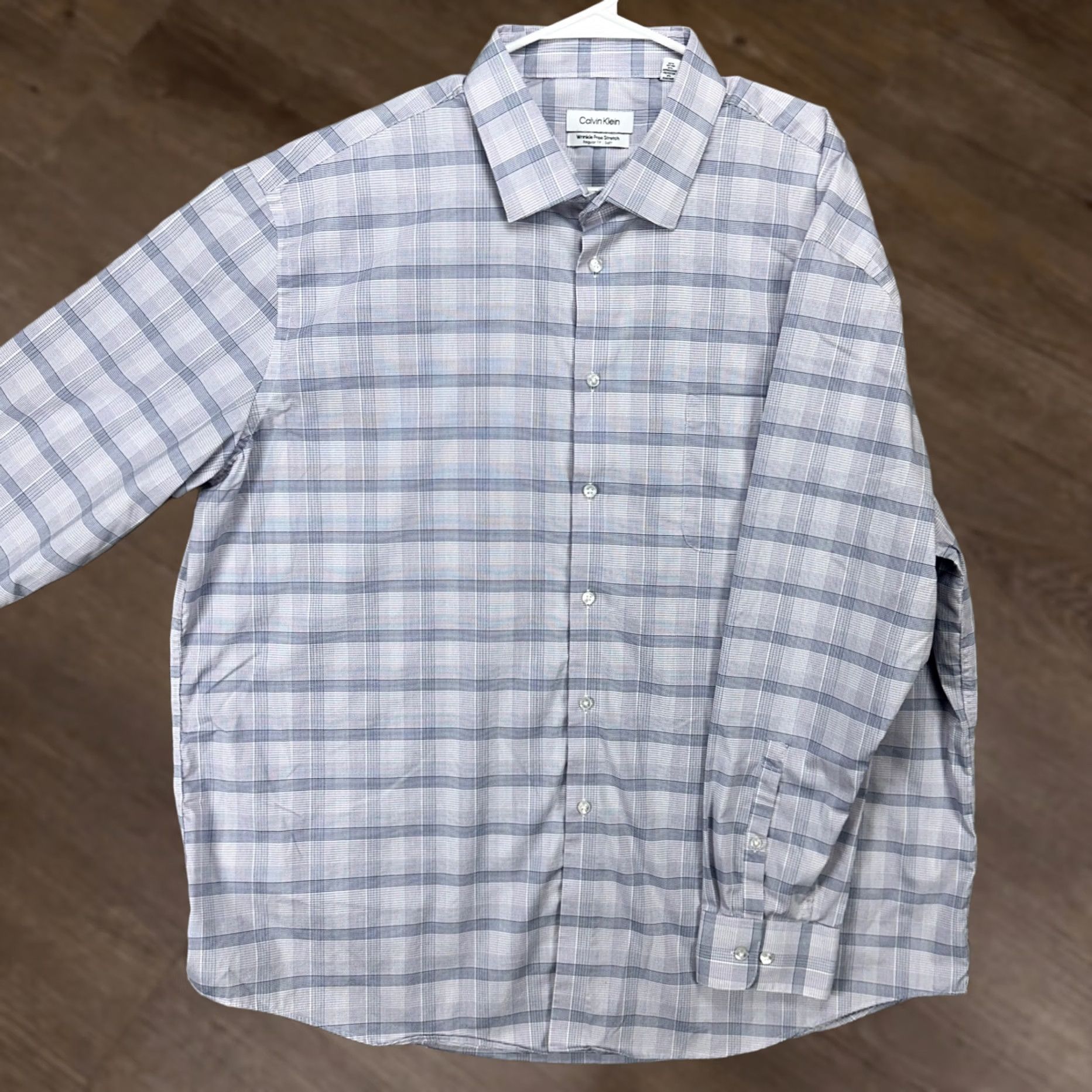 Calvin Klein Calvin Klein Shirt Dress Mens 2XL Purple Blue Plaid Soft Stretch Size 48R - 1 Thumbnail