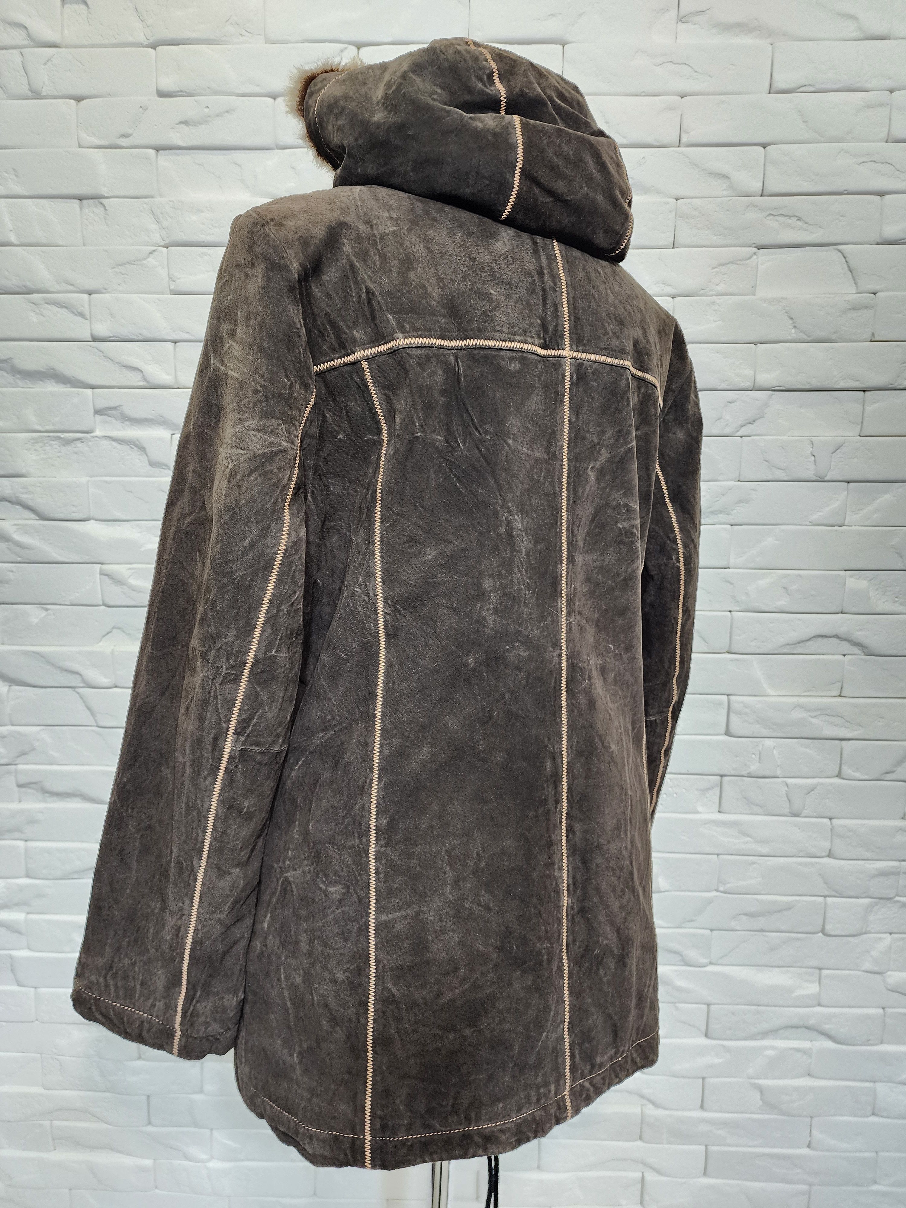 Genuine Leather Brown Suede Leather Jacket: Classic Hooded Design Size XL / US 12-14 / IT 48-50 - 7 Thumbnail
