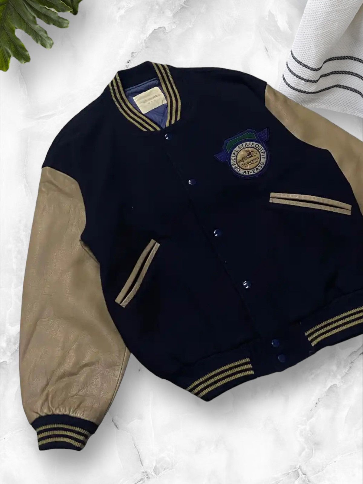 Japanese Brand × Vintage Vintage 80’s At-Ease Japan Staff Wool Leather Varsity Jacket Size US XL / EU 56 / 4 - 9 Thumbnail