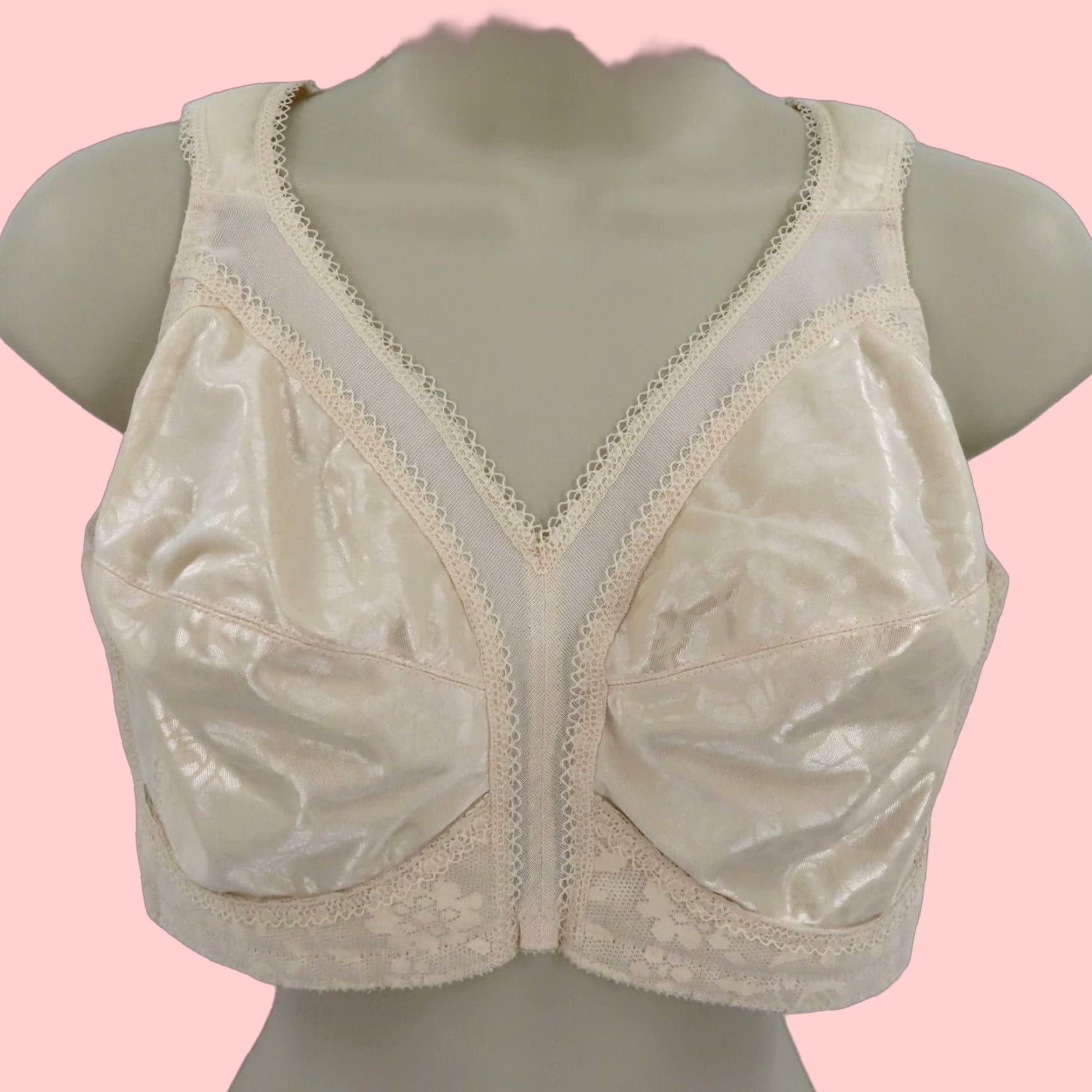 Vintage Playtex 18 Hour Wireless Bra 38D Beige Floral T-Shirt Comfort Womens