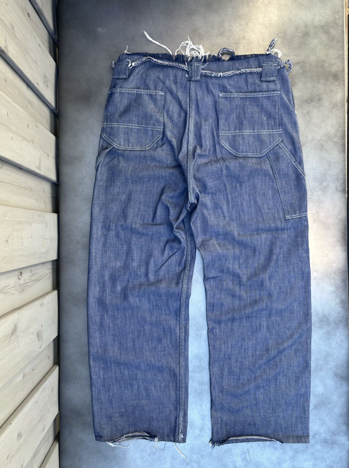 Oshkosh × Sears × Vintage Vintage Dark Denim 60s 70s Baggy Long Loose Heel Drag USA Size US 34 / EU 50 - 5 Thumbnail