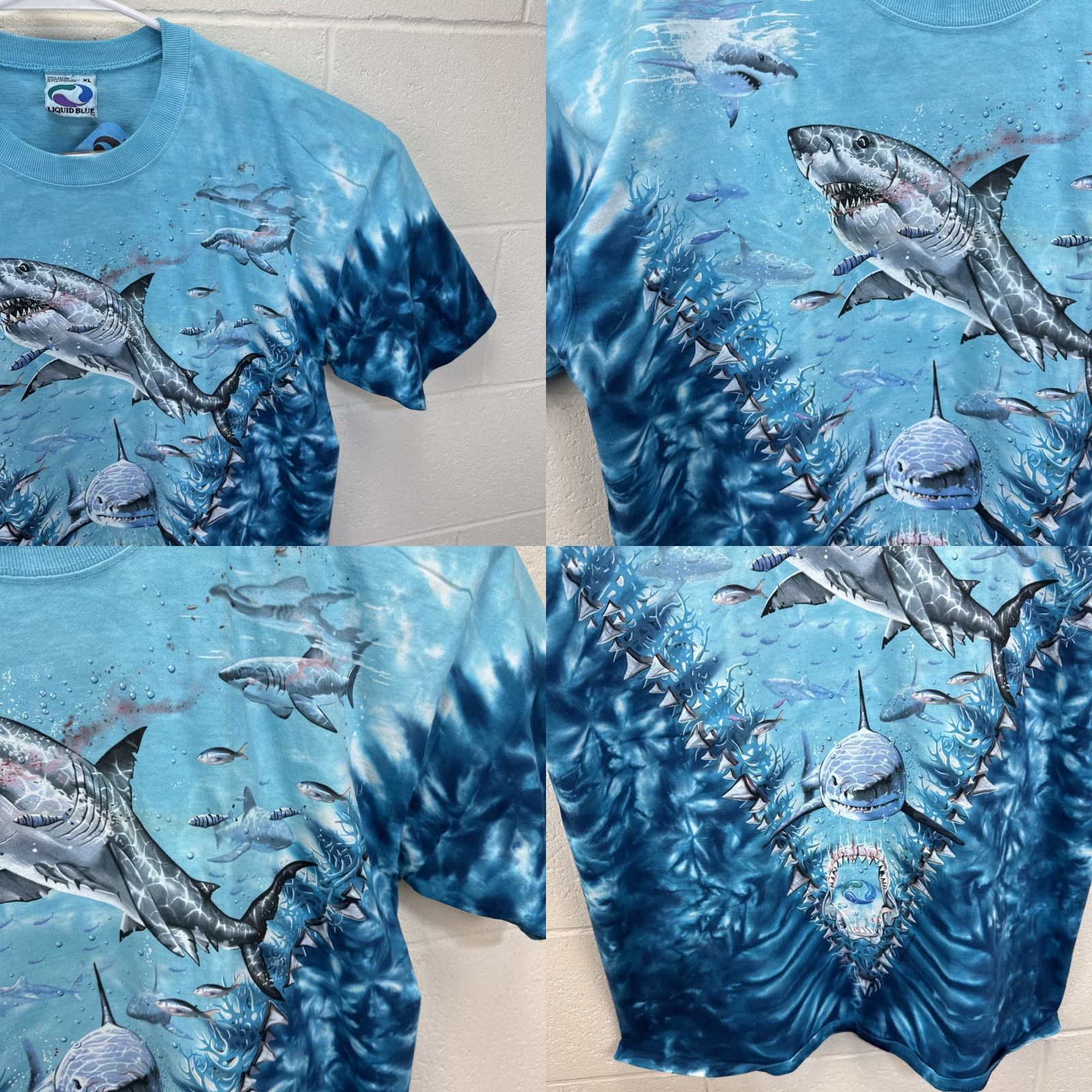 Liquid Blue VINTAGE Liquid Blue Great White Jaws SHARK BITE Ocean T-SHIRT Tie Dye XL Unisex 1990s Graphic Tee Blue/Nautical Mens Womens Size US XL / EU 56 / 4 - 8 Thumbnail