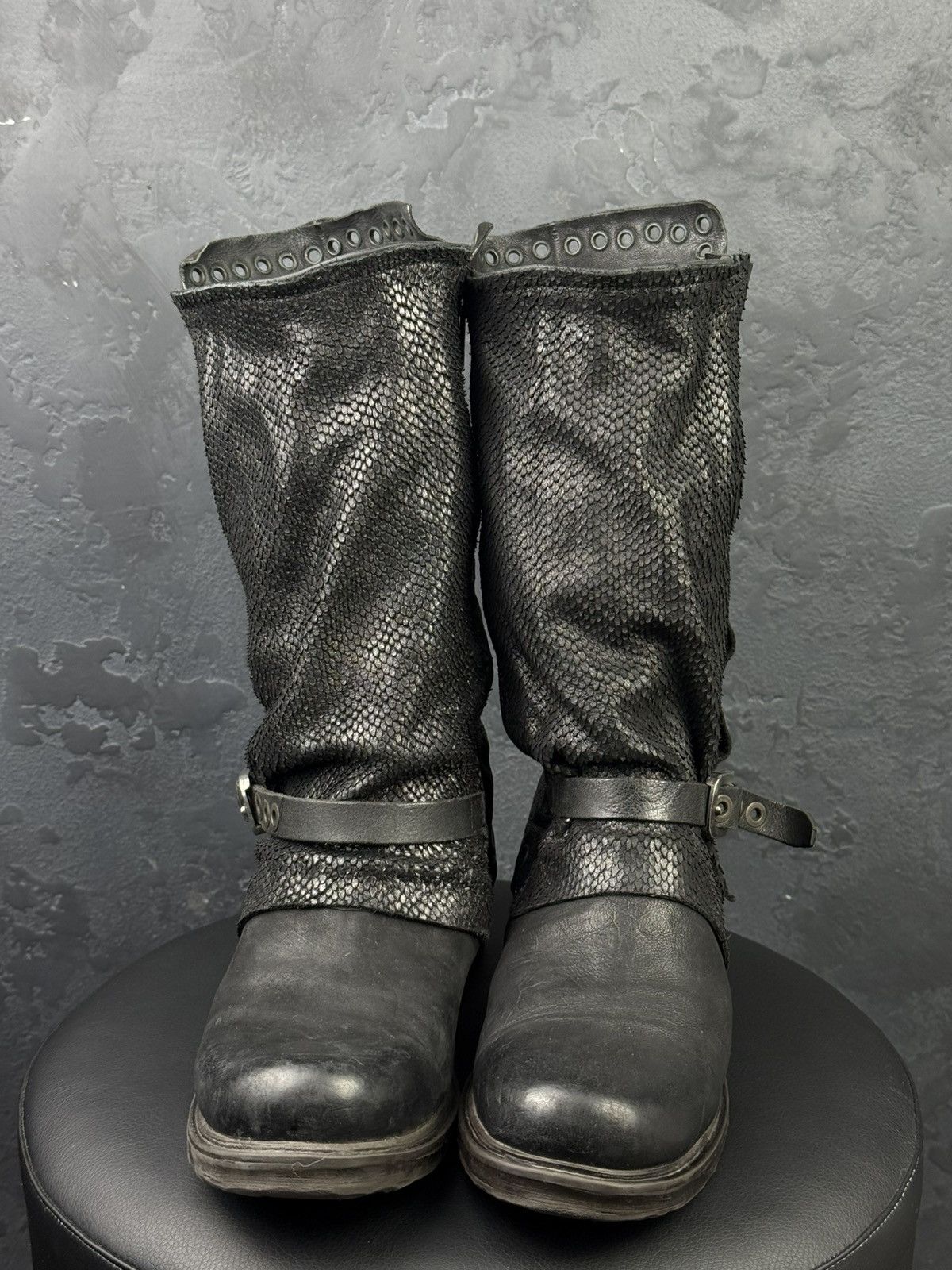 A.S.98 S.98 Saint EC Buckle Leather Boots Distressed Biker Combat Size US 10 / IT 40 - 4 Thumbnail