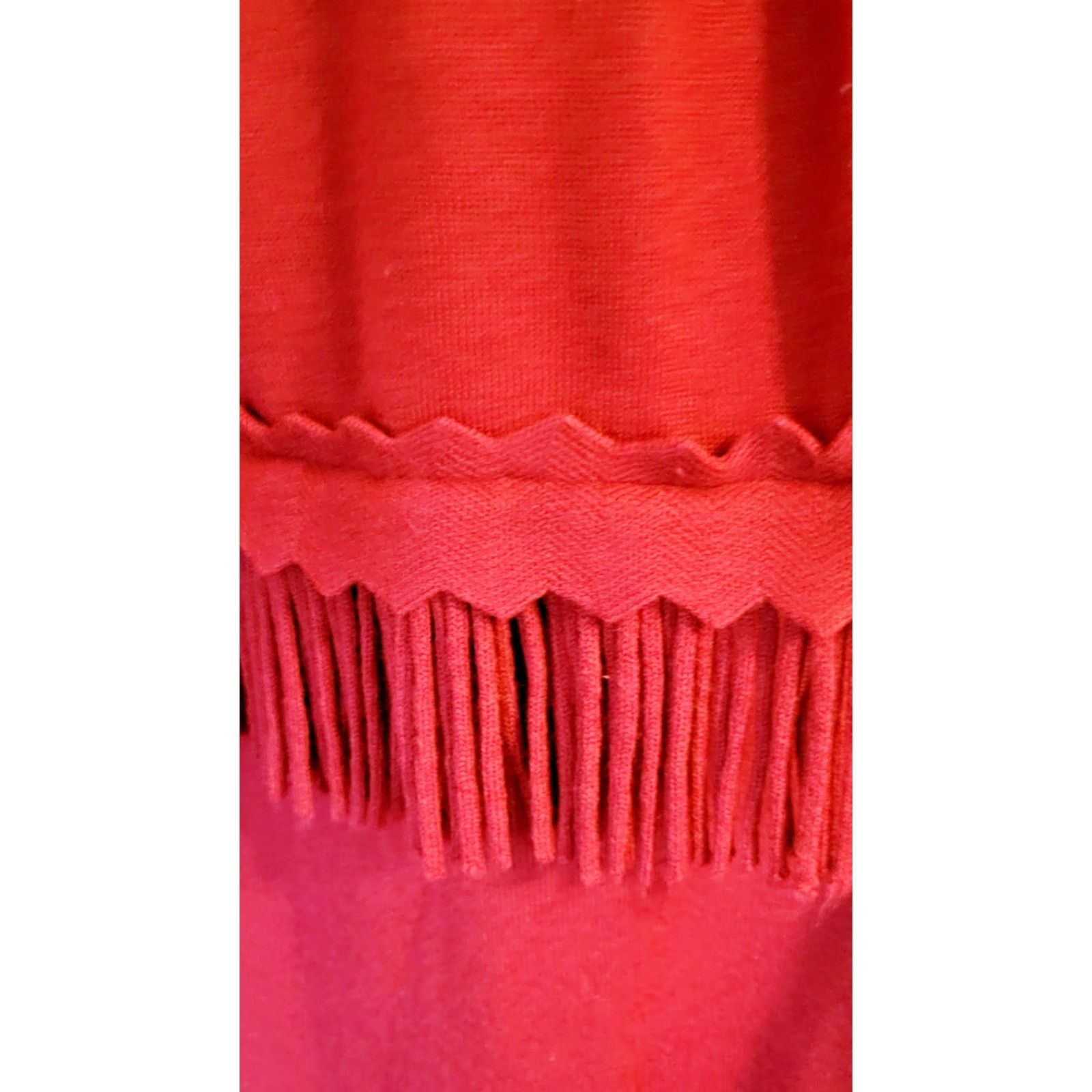 Vintage VINTAGE Donna Ricco Brick Red Fringe Trim Sweater Dress Vest Boho 18 Plus Mens? Women? 18W Red 1980s Bohemian Acrylic Fringe Dress Vest Sweater Dress Size XXL / US 16-18 / IT 52-54 - 2 Thumbnail