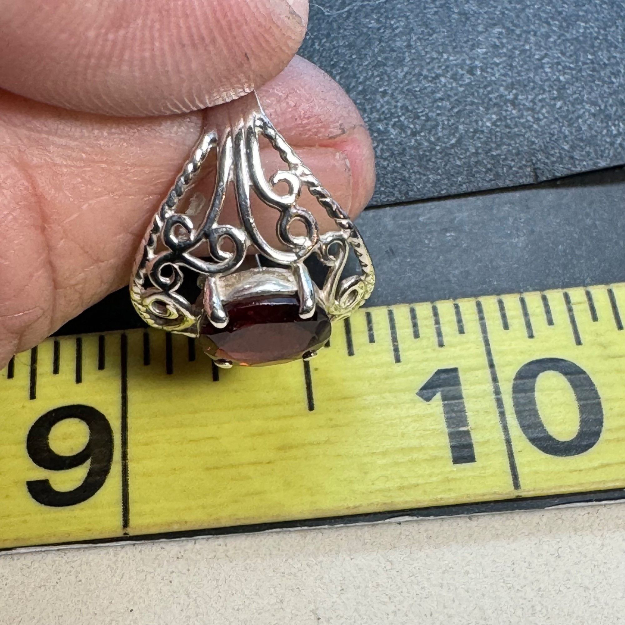 Other VTG Solid Sterling Silver 925 Garnet Prong Set Filigree Bord Size ONE SIZE - 7 Thumbnail