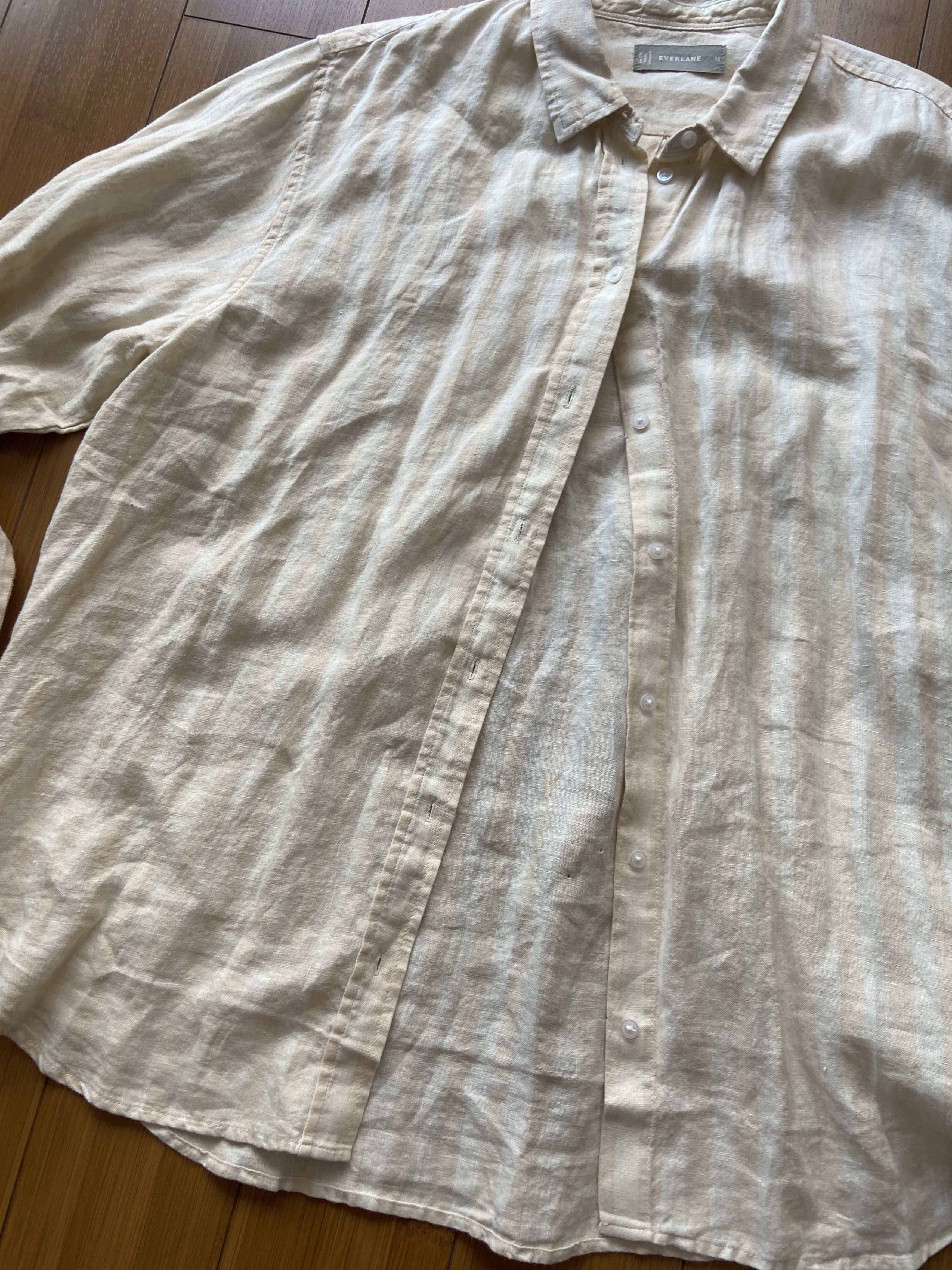 Everlane Everlane Linen Relaxed Shirt Beige Cream Stripe - Women's 16 Size XXL / US 16-18 / IT 52-54 - 2 Thumbnail