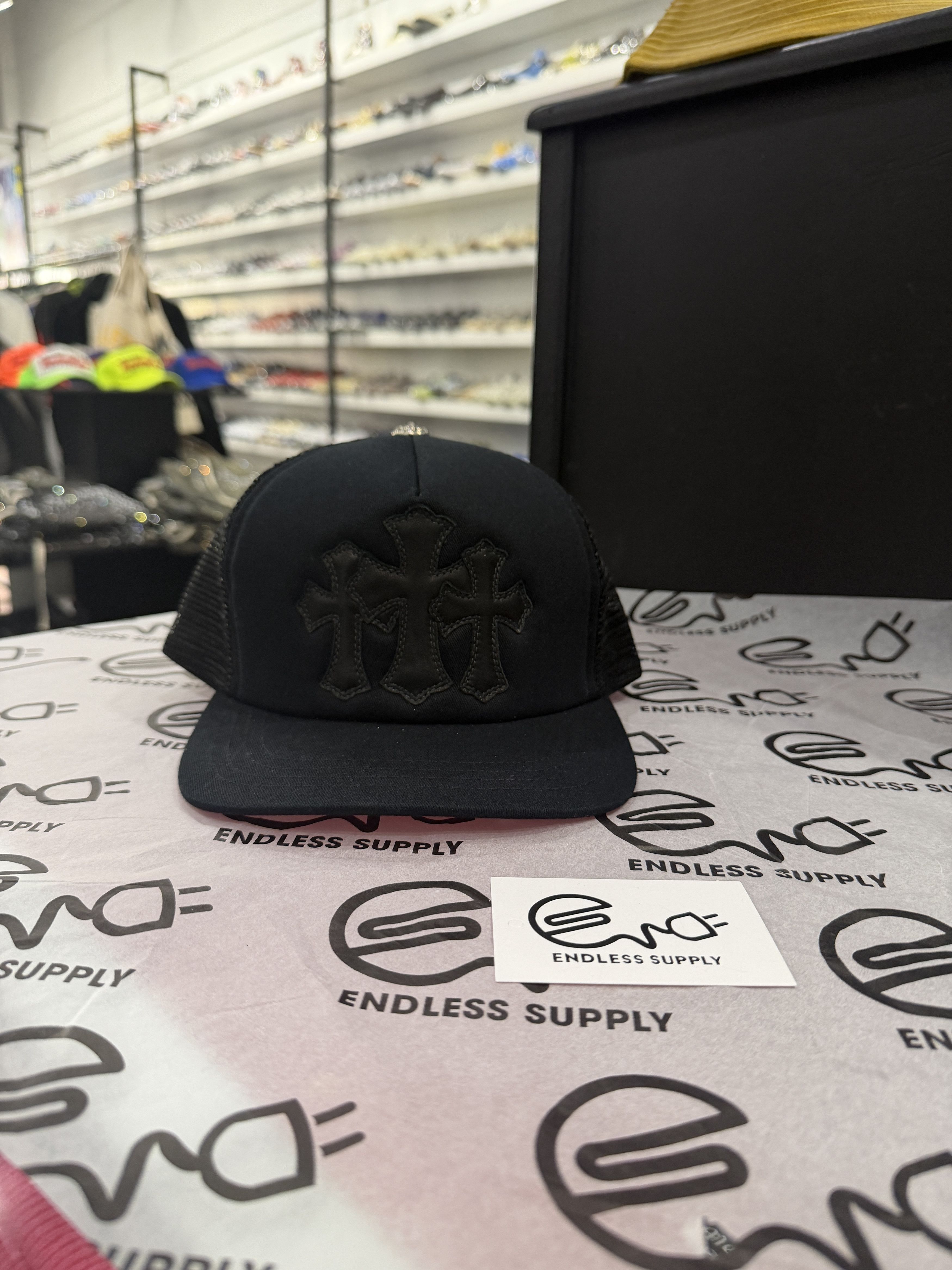 Chrome Hearts Chrome Hearts Leather Cemetery Cross Patch Hat Black/Black Size ONE SIZE - 1 Thumbnail