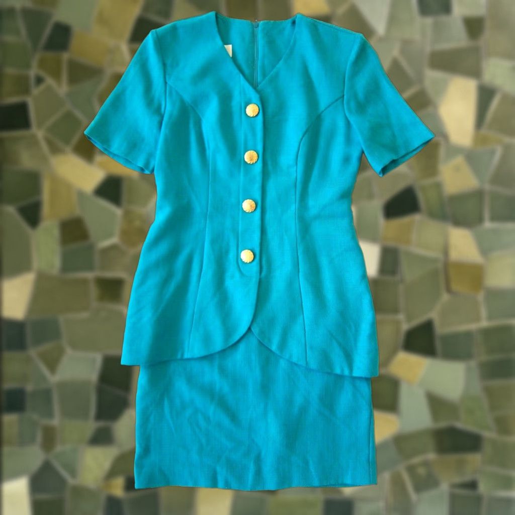 Vintage VINTAGE Petite Sophisticate Turquoise Green Gold Button Suit Jacket Dress Size 2 Size XS / US 0-2 / IT 36-38 - 1 Thumbnail