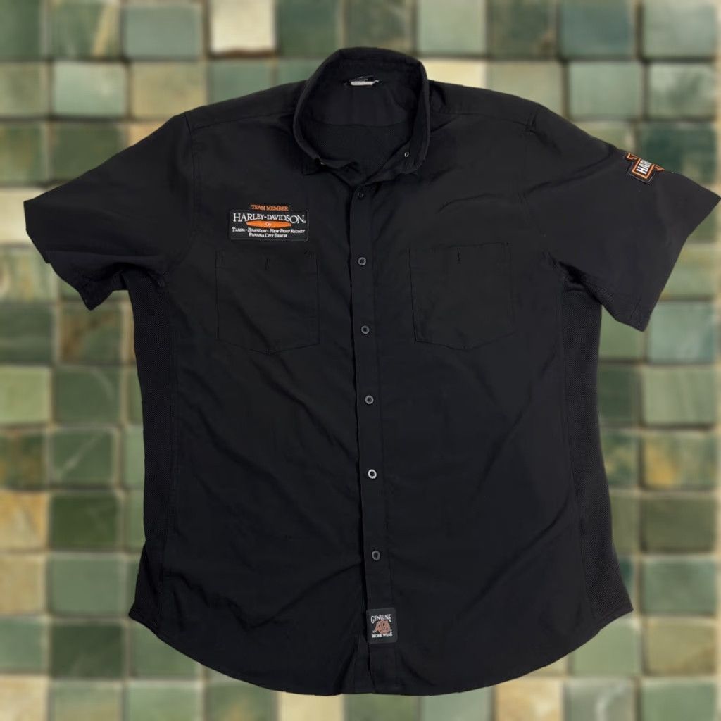 Harley Davidson Harley-Davidson Shirt Men Team Member Button Up Motorcycle Biker Short Sleeve XL Black Cotton Polyester Graphic Print Button Embroidered Collared入り Size US XL / EU 56 / 4 - 1 Thumbnail