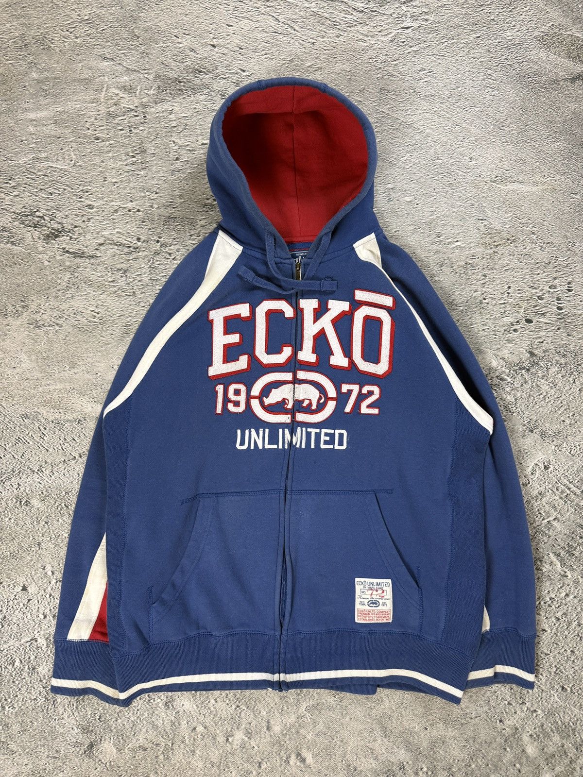 Ecko Unltd vintage zip hoodie blue red white big logo Y2K