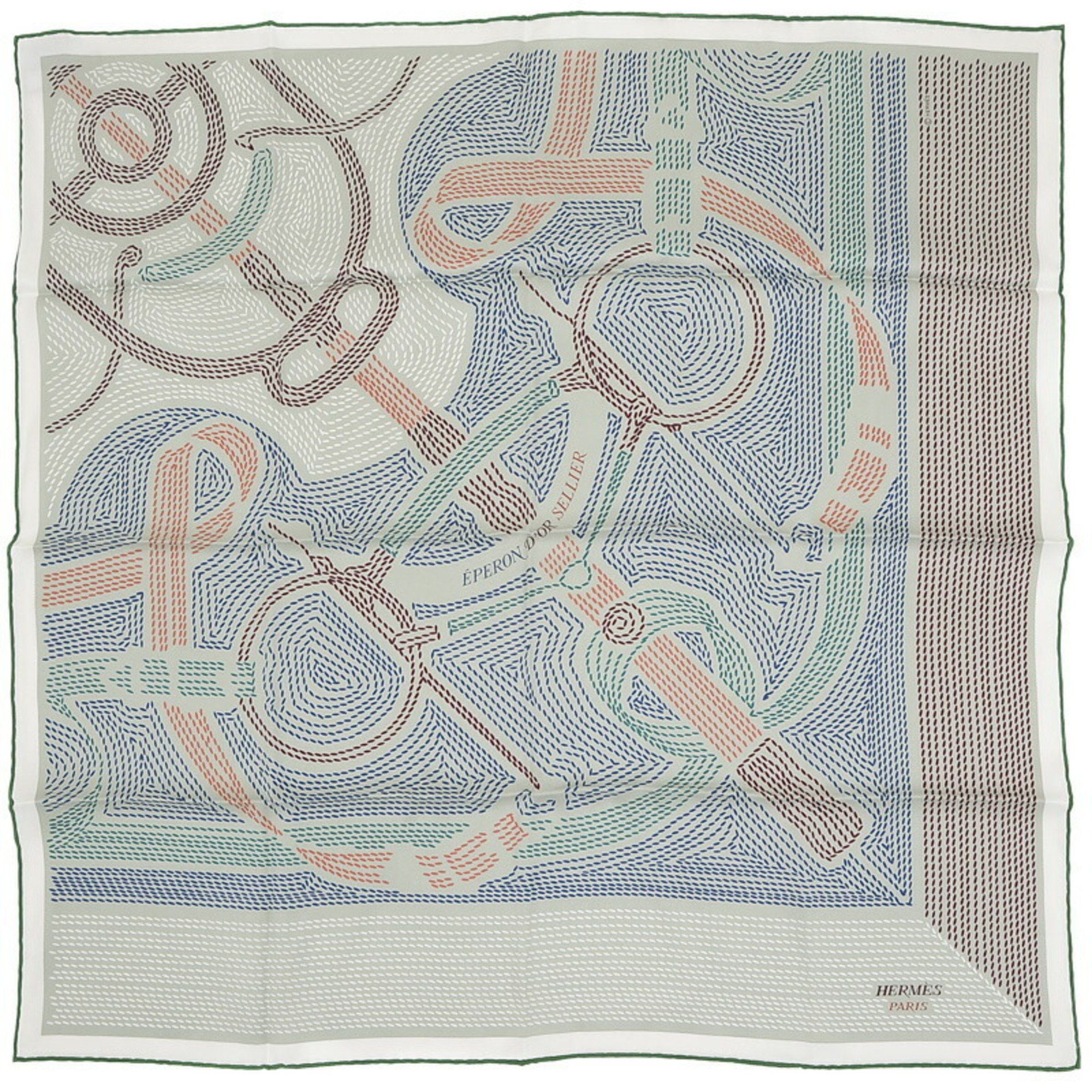 image of Hermes Carre 70 Scarf Apron D'or Serie Vert Gris Blue 100% Silk, Women's