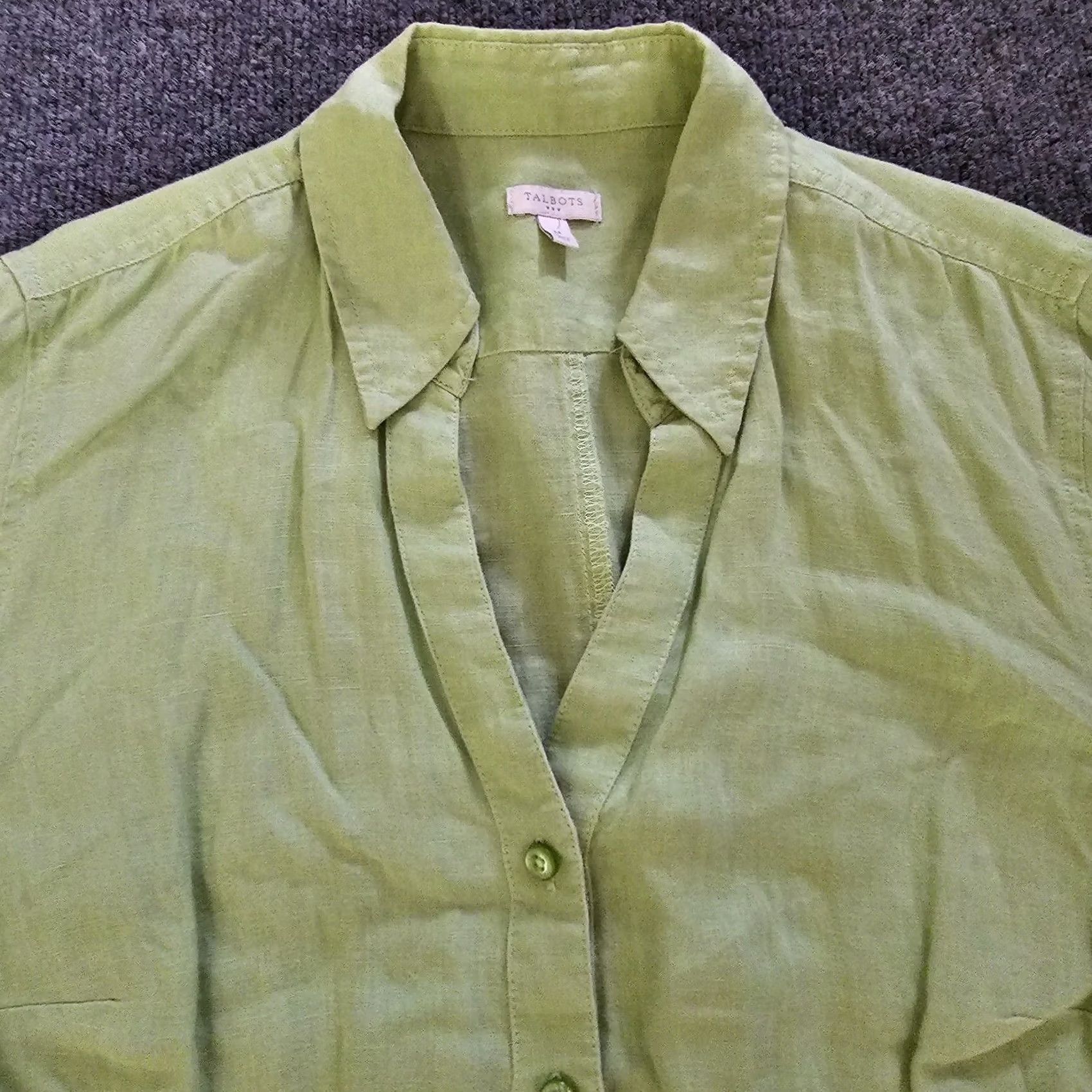 Talbots Talbots Top Womens Medium Green Linen 3/4 Sleeve V-Neck Button Classic Career Shirt Blouse Mens Womens Boys Girls Size M / US 6-8 / IT 42-44 - 2 Thumbnail