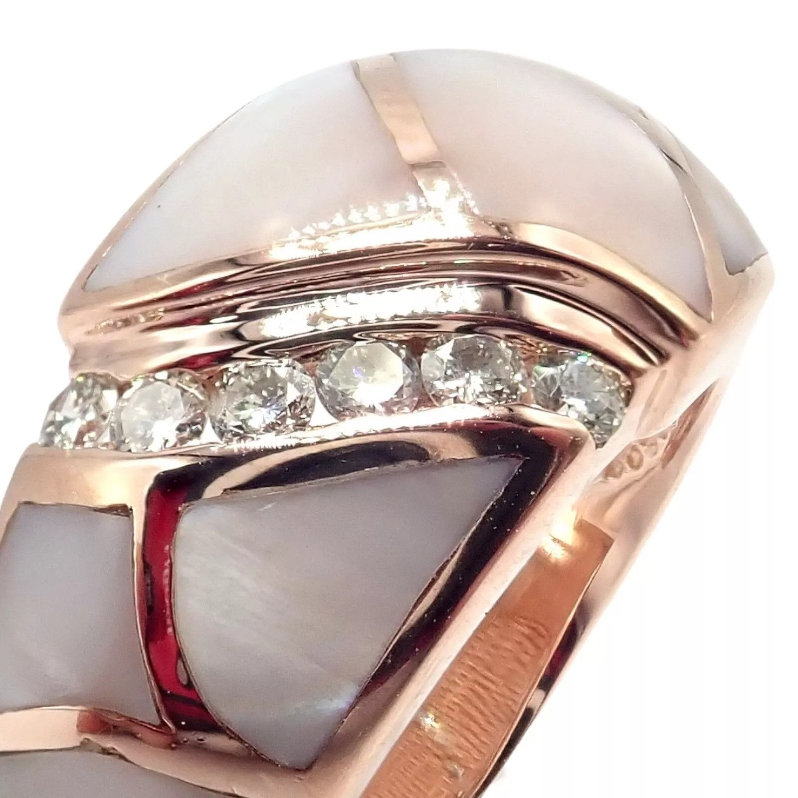 The Unbranded Brand Estate 14k Rose Gold Diamond Mother of Pearl Ring sz 7.5 Size ONE SIZE - 8 Thumbnail