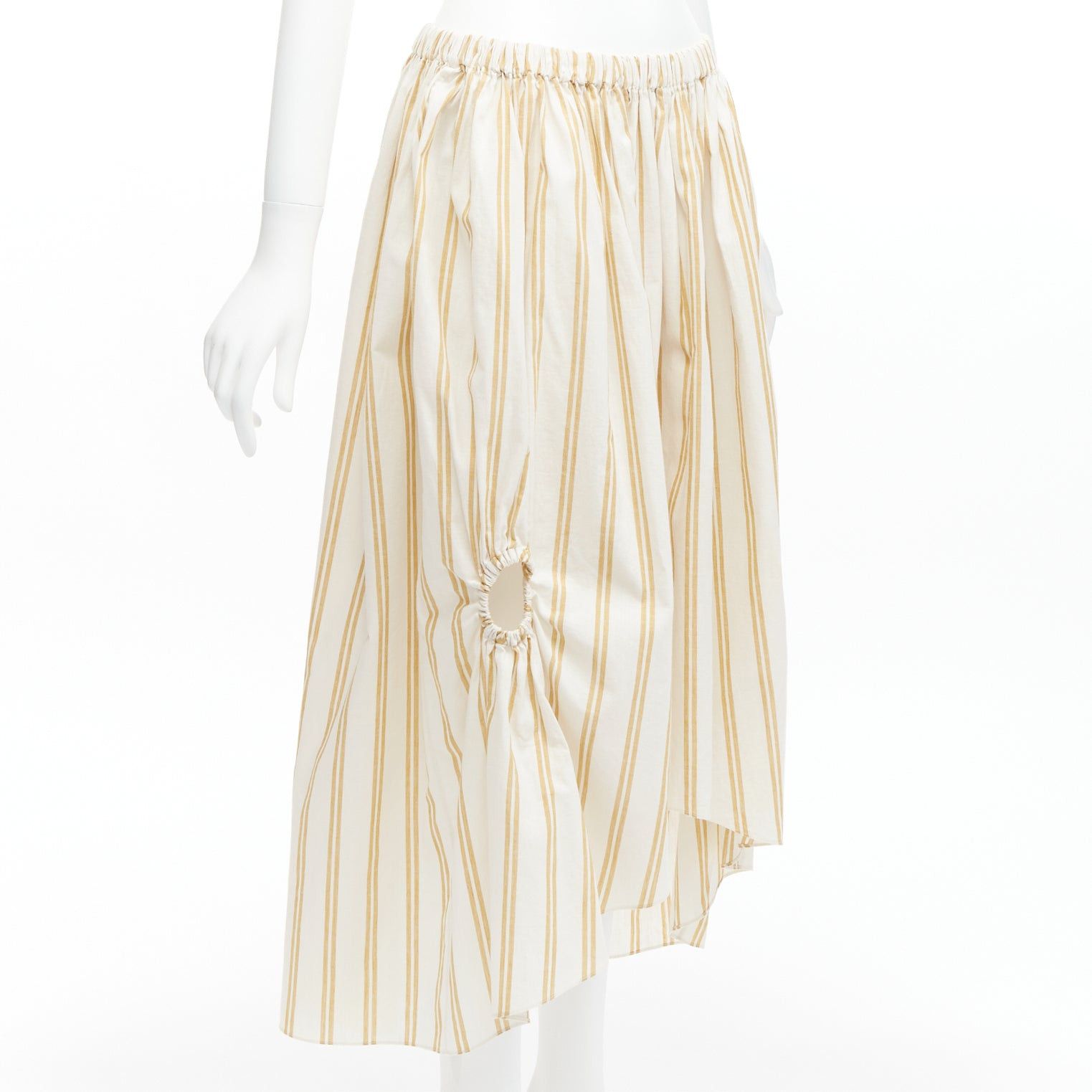 Oscar De La Renta OSCAR DE LA RENTA 2019 cotton ramie linen ruched cutout striped balloon skirt US0 XS Size 26" / US 2 / IT 38 - 1 Thumbnail