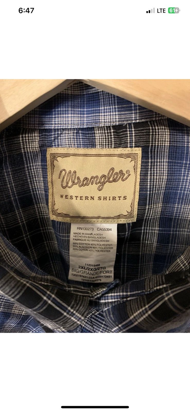 Wrangler Wrangler Men's sz 2XL Black and Blue Plaid Shirt pearl snap Size US XXL / EU 58 / 5 - 2 Thumbnail