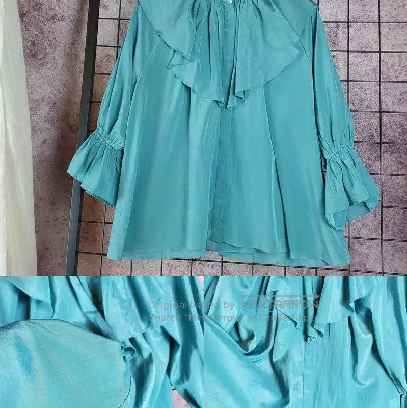 Lanvin Lanvin Teal Cotton Blend Summer Blouse . Size M / US 6-8 / IT 42-44 - 3 Thumbnail