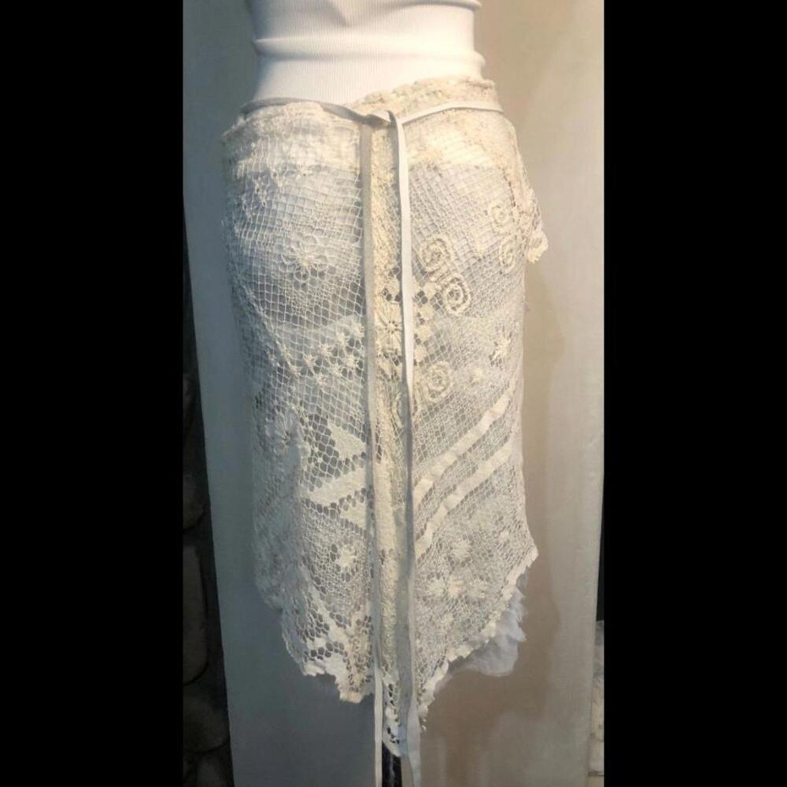 Silk knitted embroidered wrap skirt with ruffle under