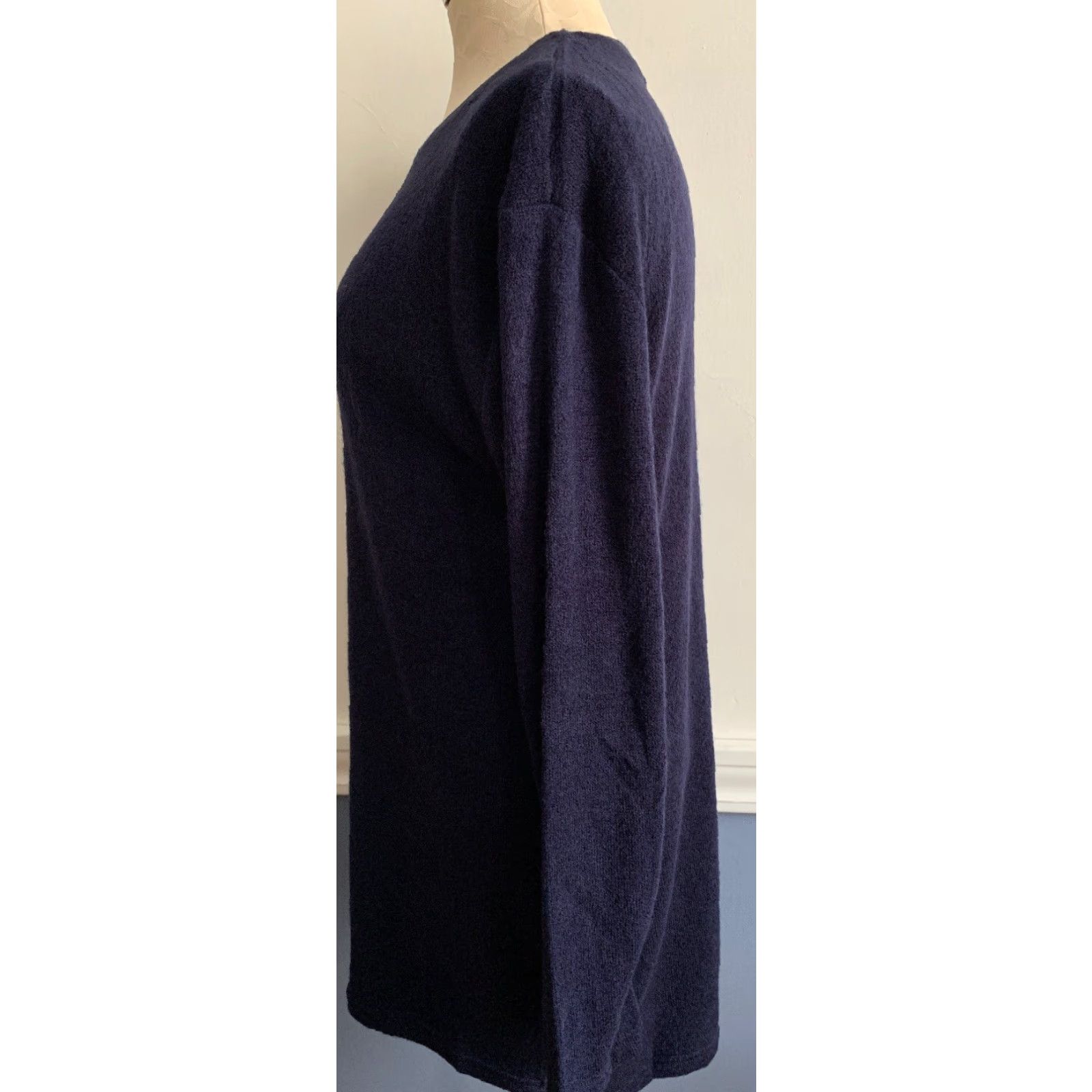 Vintage Yomoko Women's Tunic Sweater Medium Navy Blue Side Zip Lightweight Knitwear Sweater Crew Neck Long Sleeve 95% cotton 5% polyester Size M / US 6-8 / IT 42-44 - 6 Thumbnail