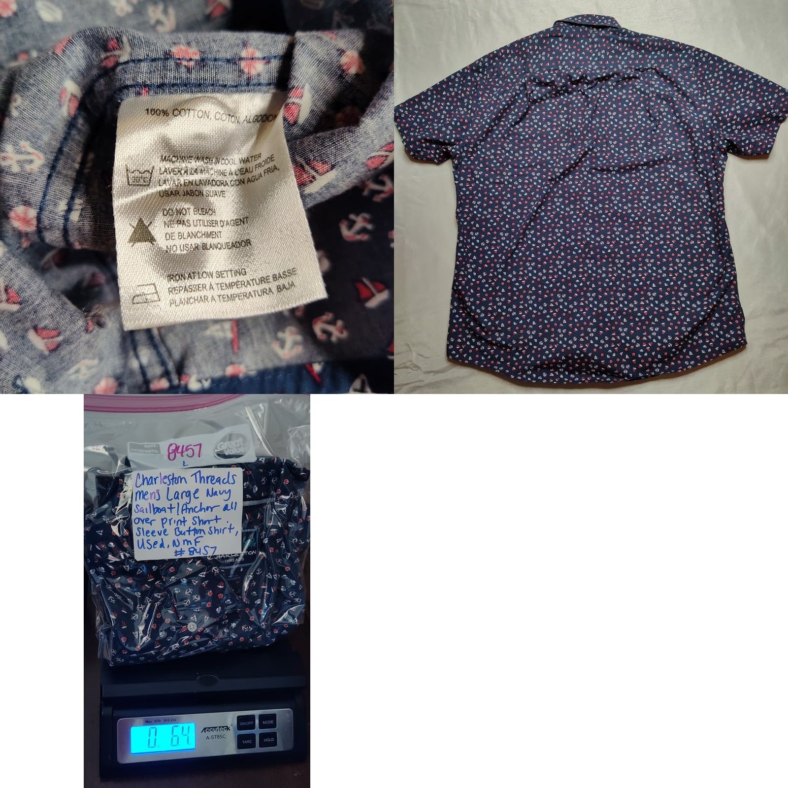 Vintage Charleston Threads Men Button-Up Shirt Geometric Sail Boat Anchors Navy Blue Cotton L Size US L / EU 52-54 / 3 - 8 Thumbnail