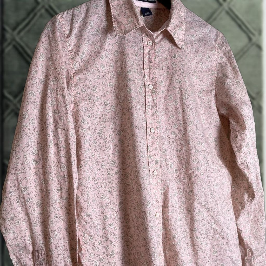 Gap Gap Button-Up Shirt Blouse Women's 14 Cotton Pink Floral Long Sleeve VTG Casual Basic Size XL / US 12-14 / IT 48-50 - 1 Thumbnail
