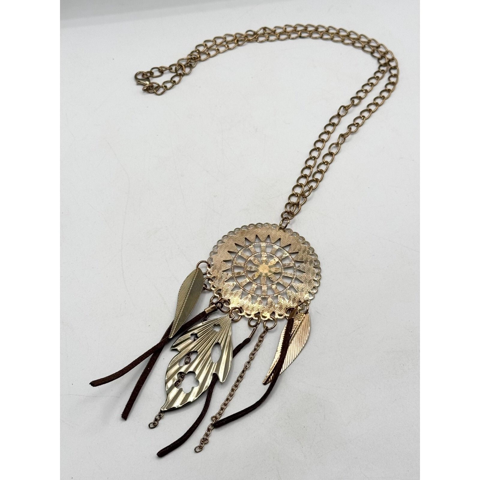 Vintage Dreamcatcher Filigree Feather Charm Necklace Size ONE SIZE - 3 Thumbnail