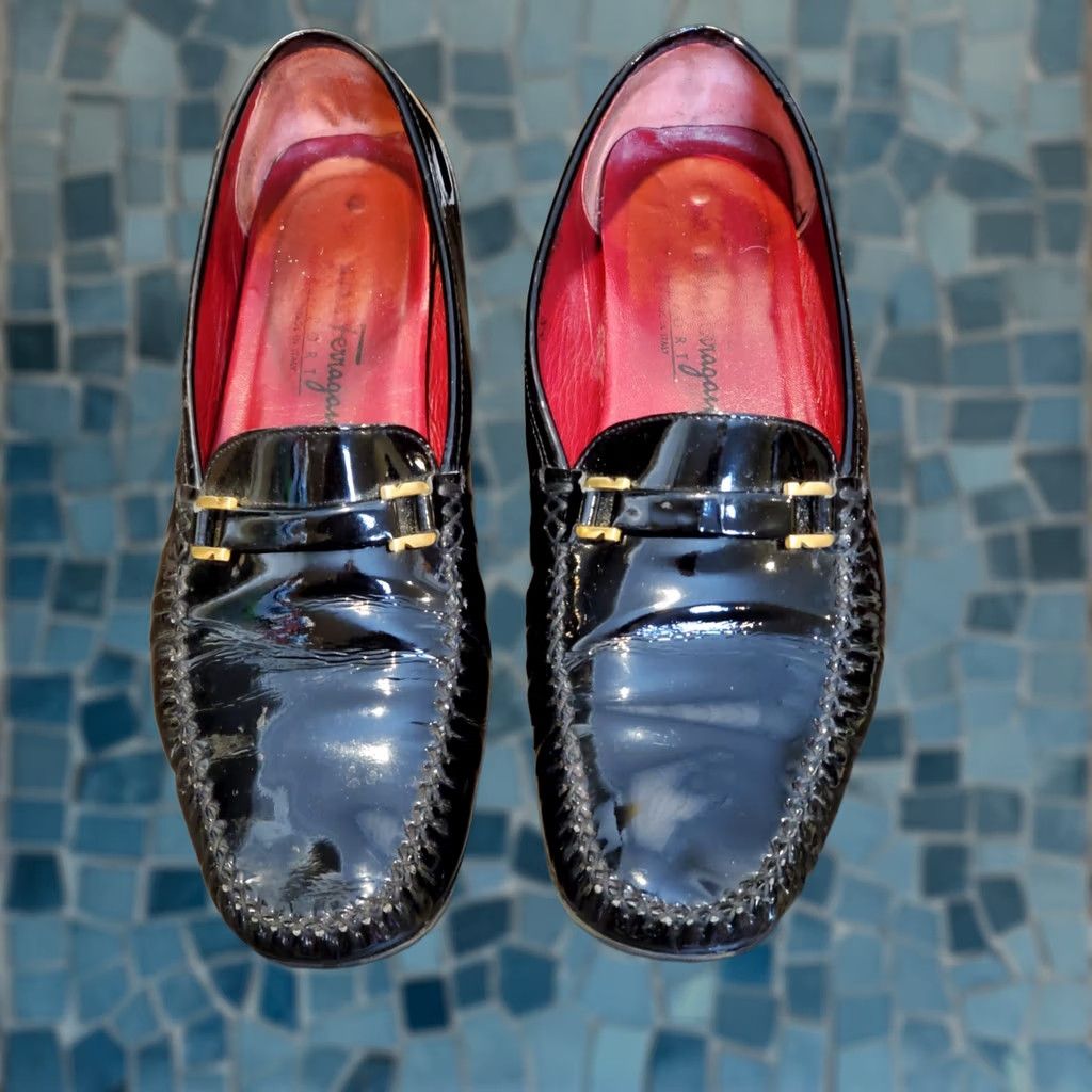 Vintage Ferragamo Sport Black Patent Leather Loafers Buckle Women's Size US 9.5 Size US 10 / IT 40 - 1 Thumbnail
