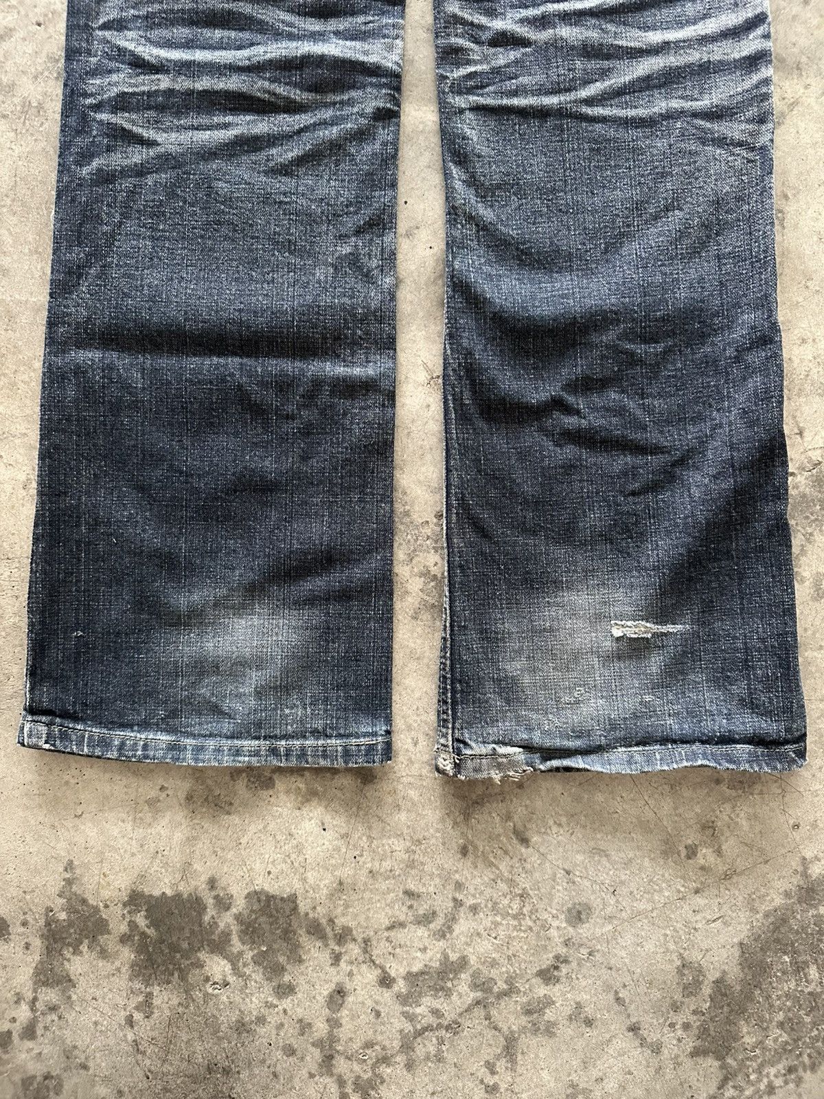 If Six Was Nine Y2K Japanese Whisker Wash Flared Jeans Size 33" - 15 Thumbnail