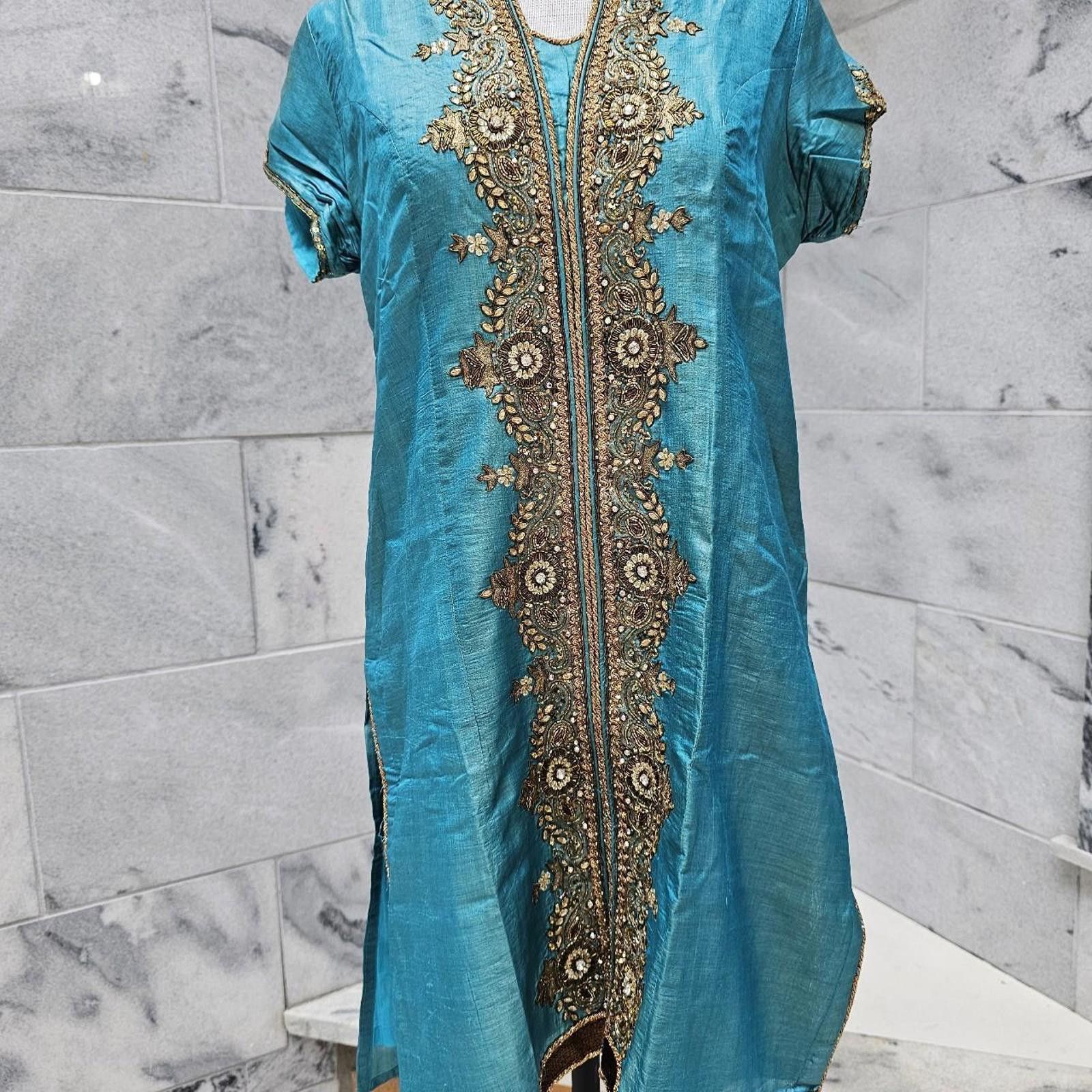 Other Women's Kurta Style Aqua Blue and Gold Dress Size M / US 6-8 / IT 42-44 - 2 Thumbnail