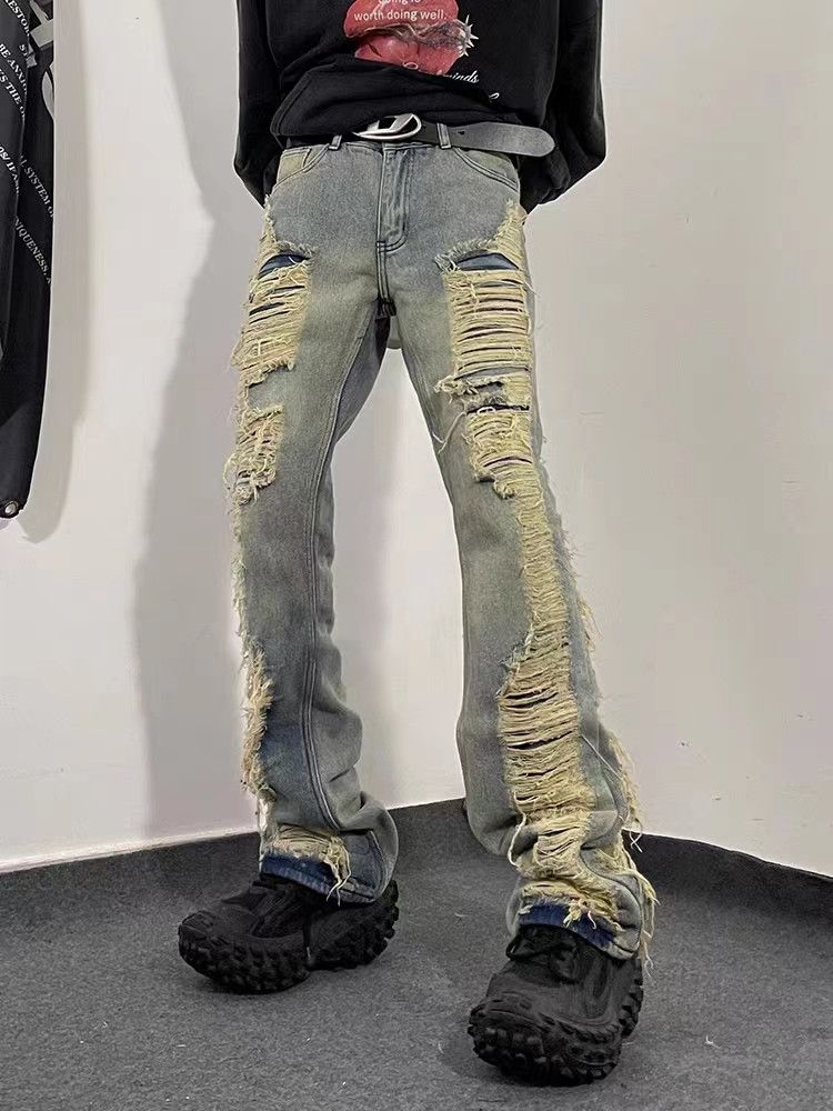 Japanese Brand × Jean Retro distressed ripped micro-flare jeans Size US 34 / EU 50 - 1 Thumbnail