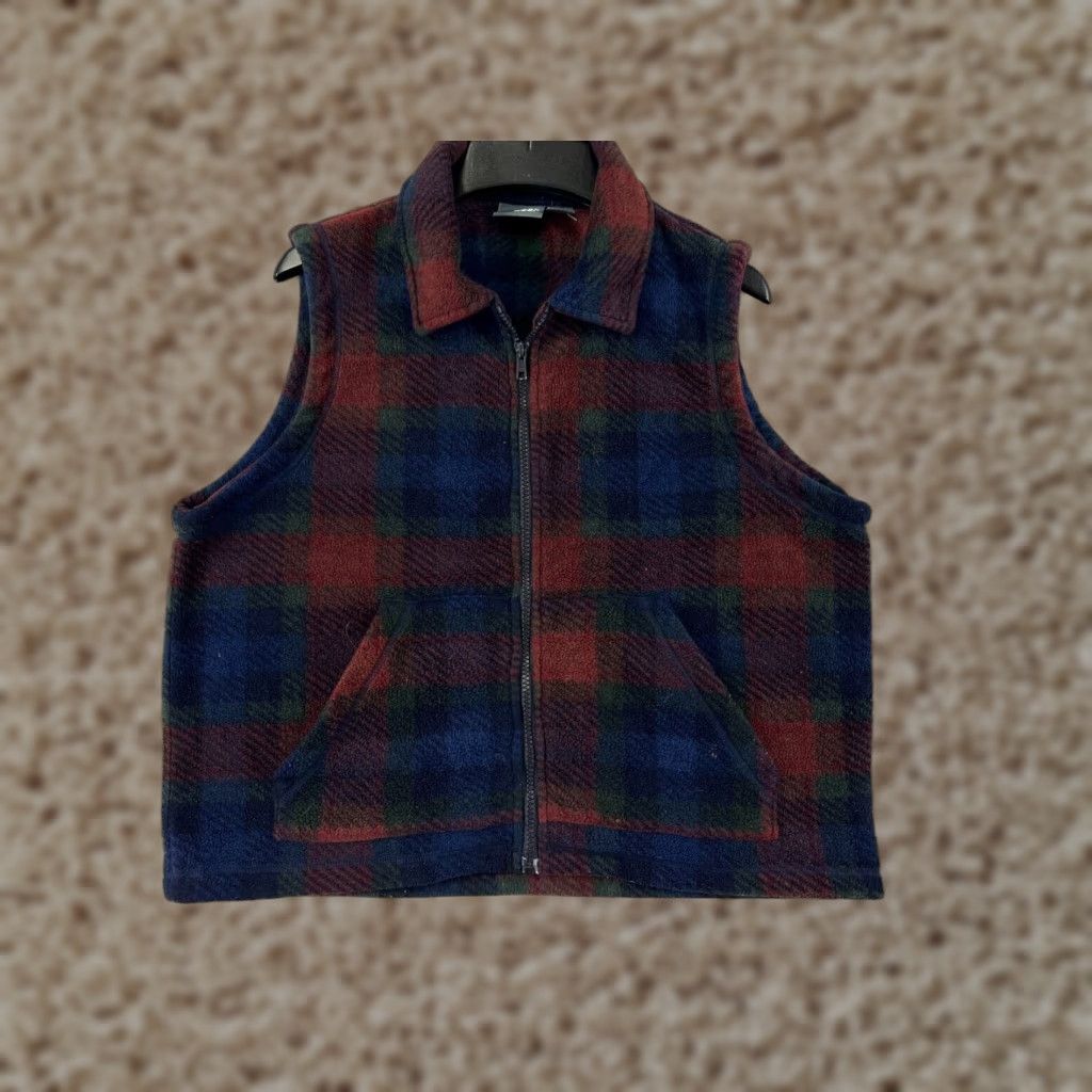 Vintage LizWear Vest Womens Medium Red Plaid 100% Polyester Fleece Full Zip Collar Size M / US 6-8 / IT 42-44 - 1 Thumbnail