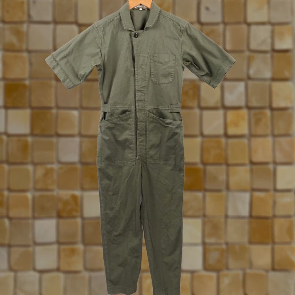 Alex Mill VINTAGE Alex Mill Jumpsuit Short Sleeve Womens XS Green Cotton Spandex Canvas Belted Pockets Cropped - Size 26" / US 2 / IT 38 - 1 Thumbnail