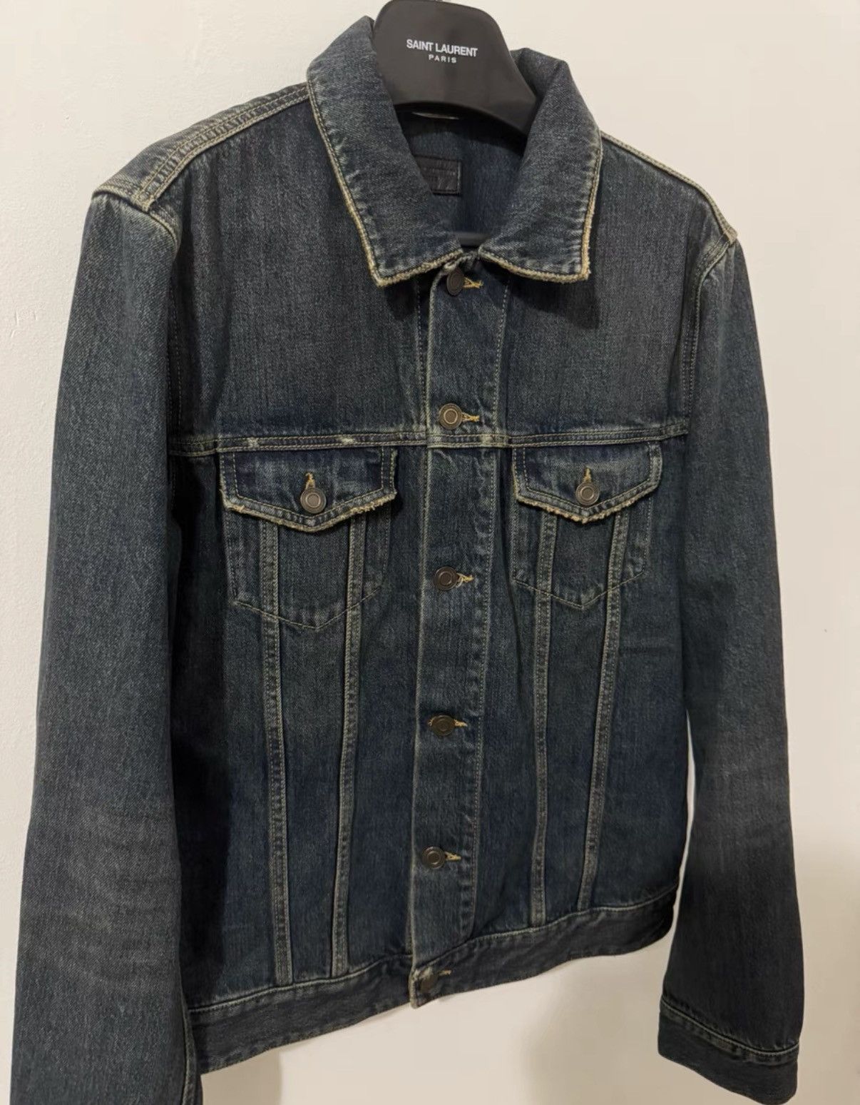 Yves Saint Laurent SLP 15SS Runway Vintage Dark Blue Basic Denim Jacket Size US L / EU 52-54 / 3 - 3 Thumbnail