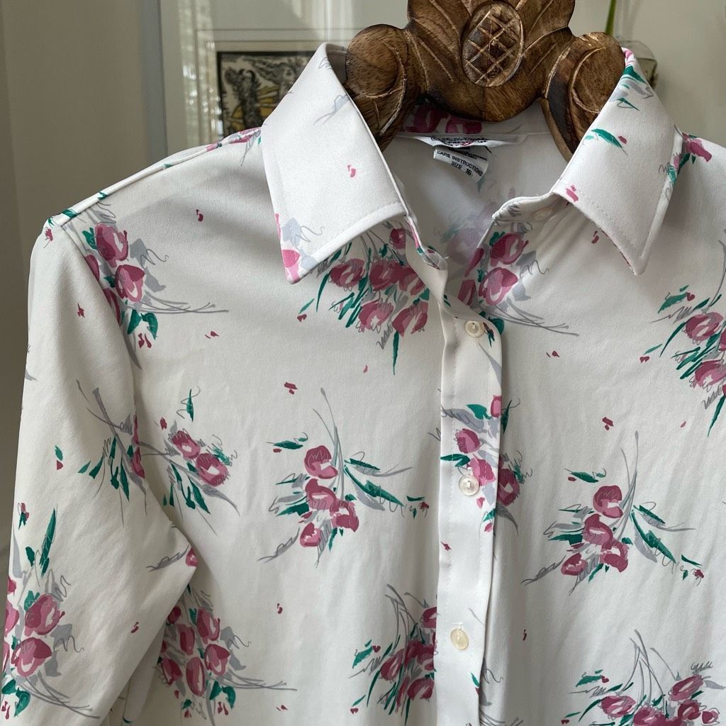 Vintage Vintage 70s Sears Perma Prest Polyester Floral Print Button Size L / US 10 / IT 46 - 1 Thumbnail