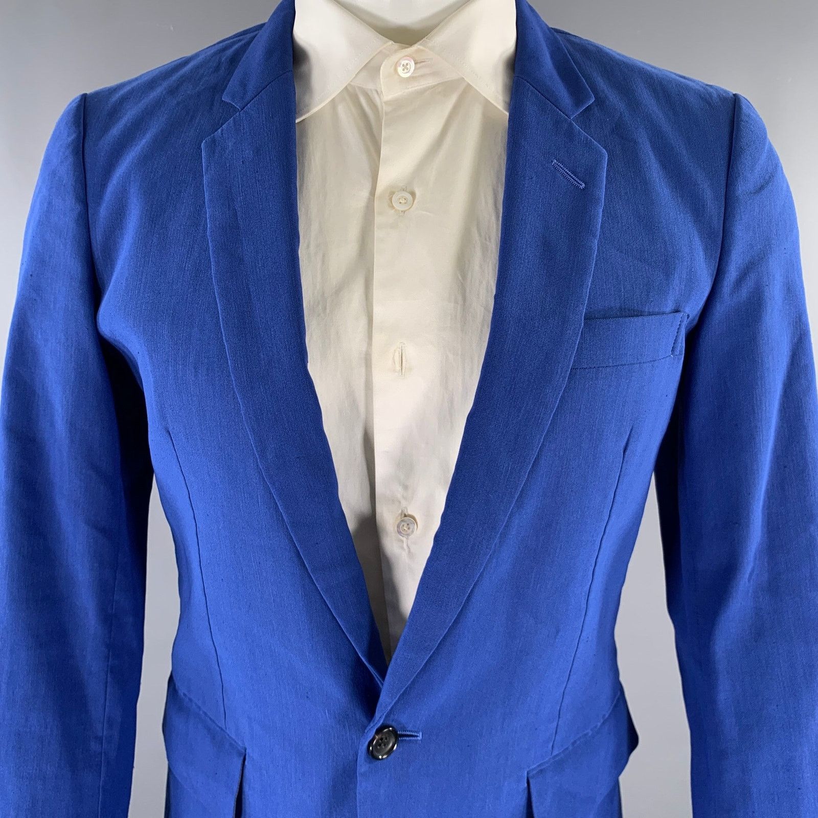 Comme des Garcons Homme Plus Size M Blue Linen Notch Lapel Suit Size 40R - 2 Thumbnail