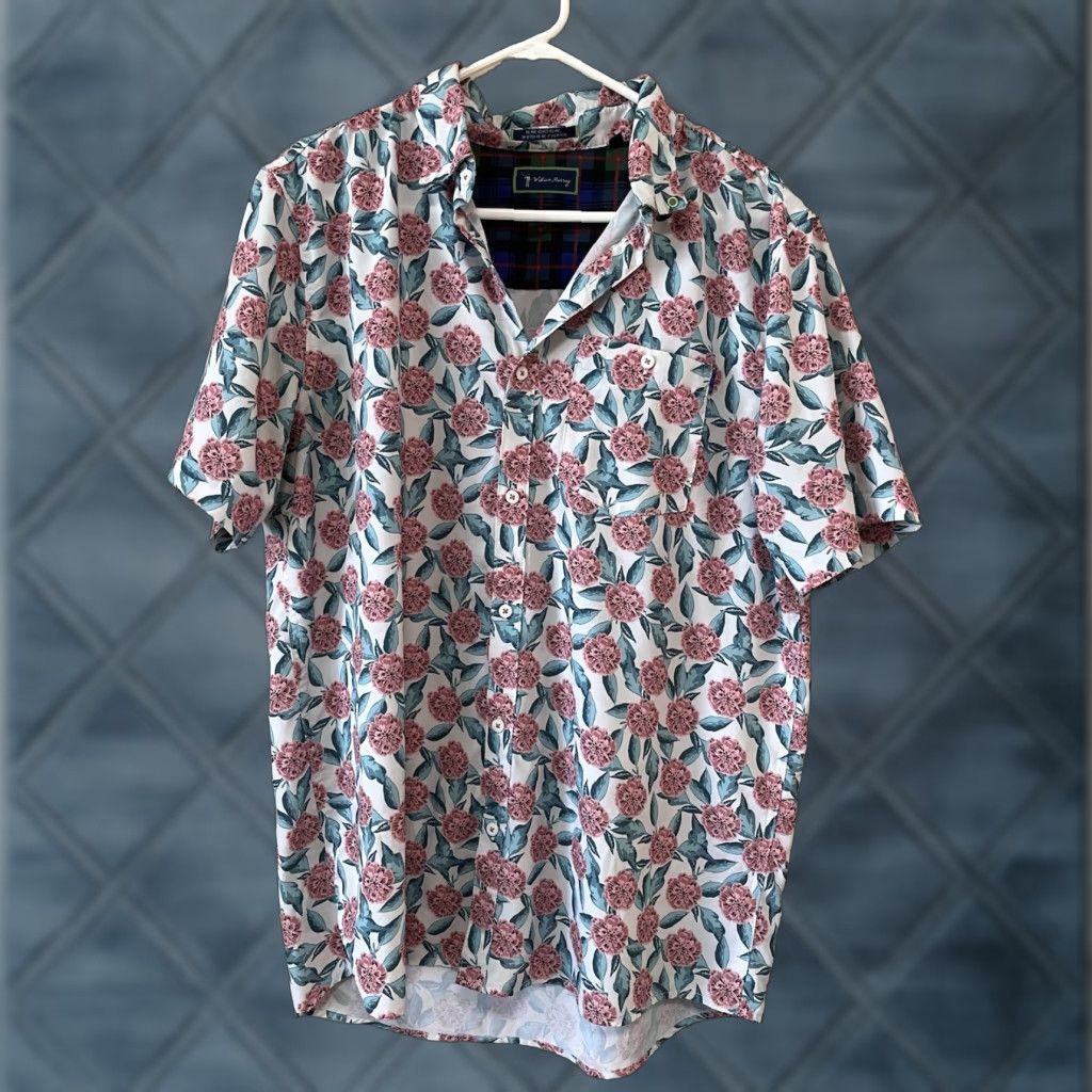 Vintage WILLIAM MURRAY Golf Polo Shirt Mens L Tropical Floral Mums Performance White Short Sleeve Collared Size US L / EU 52-54 / 3 - 1 Thumbnail