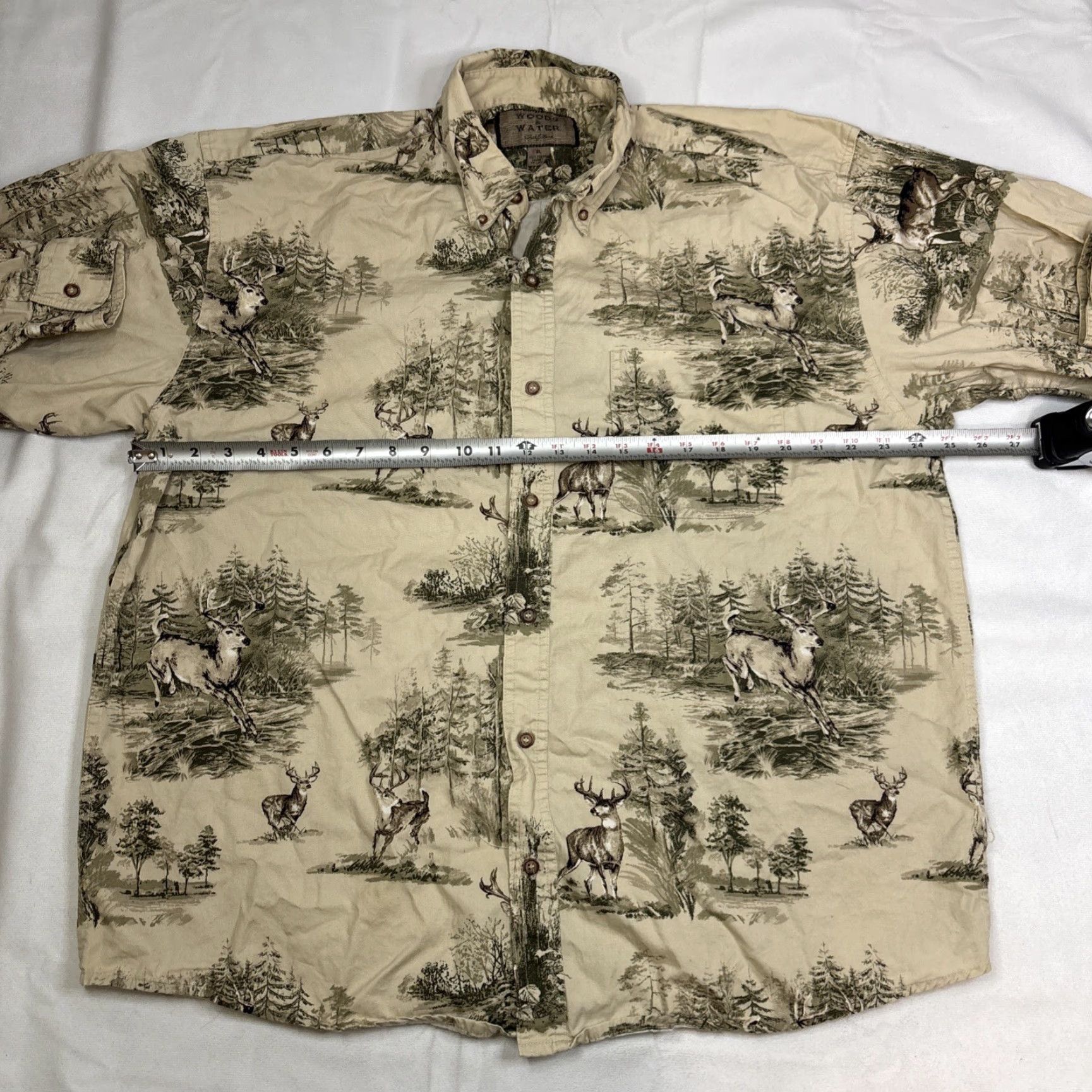 Vintage Woods & Water Outfitters Shirt Button-Up Long Sleeve XL Beige Deer Buck Hunting Camp Casual Outdoors Size US XL / EU 56 / 4 - 5 Thumbnail
