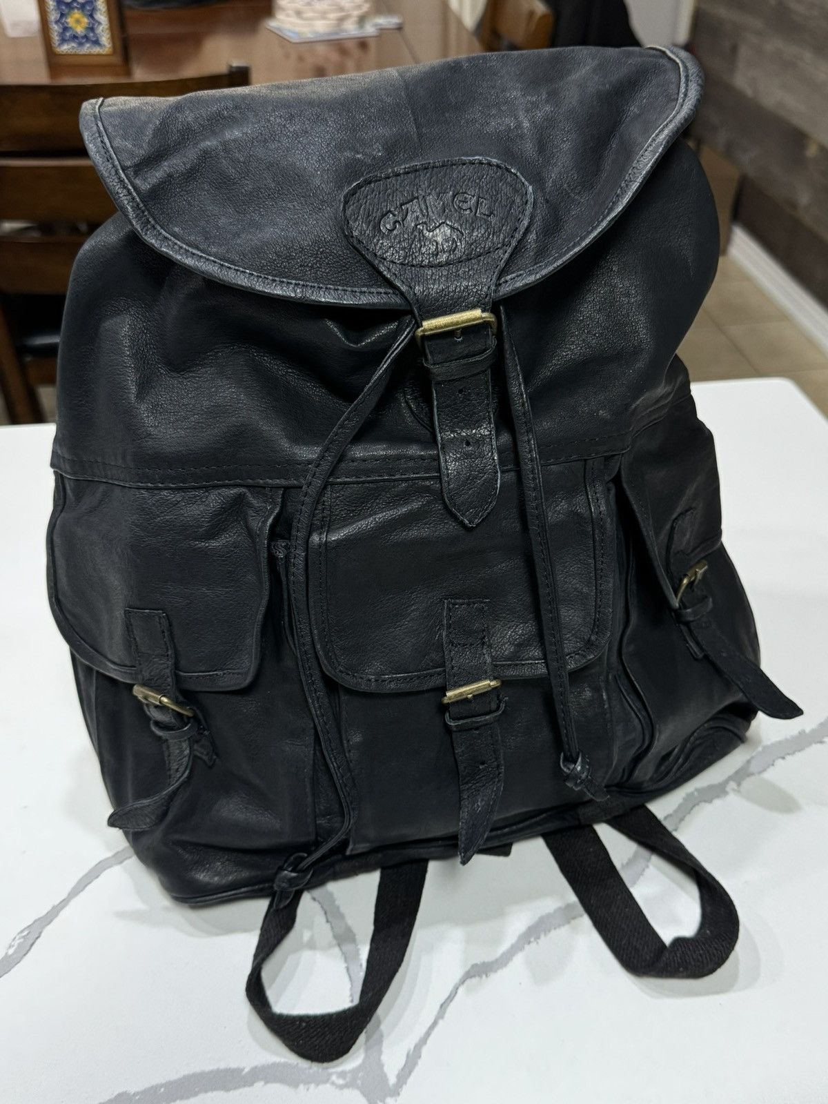 Camel VTG 90s Camel Cigarettes Black Leather Rucksack Backpack Size ONE SIZE - 2 Thumbnail