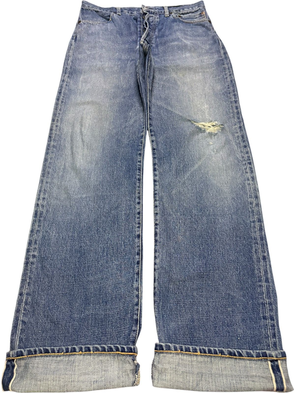 Japanese Brand Vintage Nepenthes Selvedge Distressed Loose Baggy Jeans Size US 30 / EU 46 - 1 Thumbnail