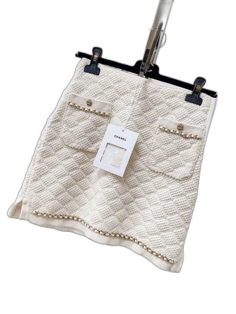 Chanel Chanel Beige Knit Skirt with Pockets Size 33" - 1 Thumbnail
